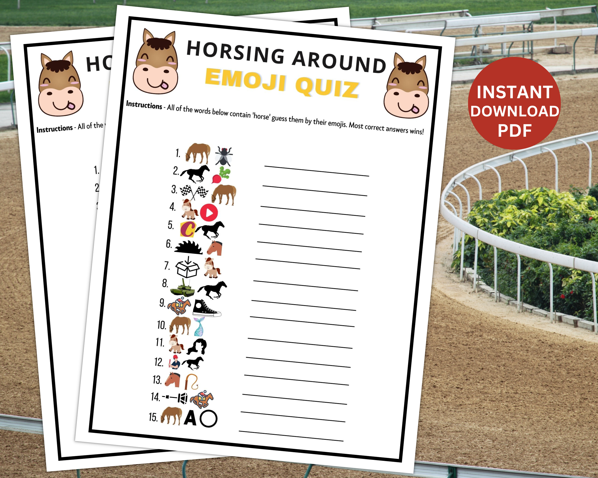 Printable Kentucky Derby Horse Words Emoji Trivia Game | Derby Party Quiz Adults Kids | Belmont Party Activity | Work Classroom Quiz