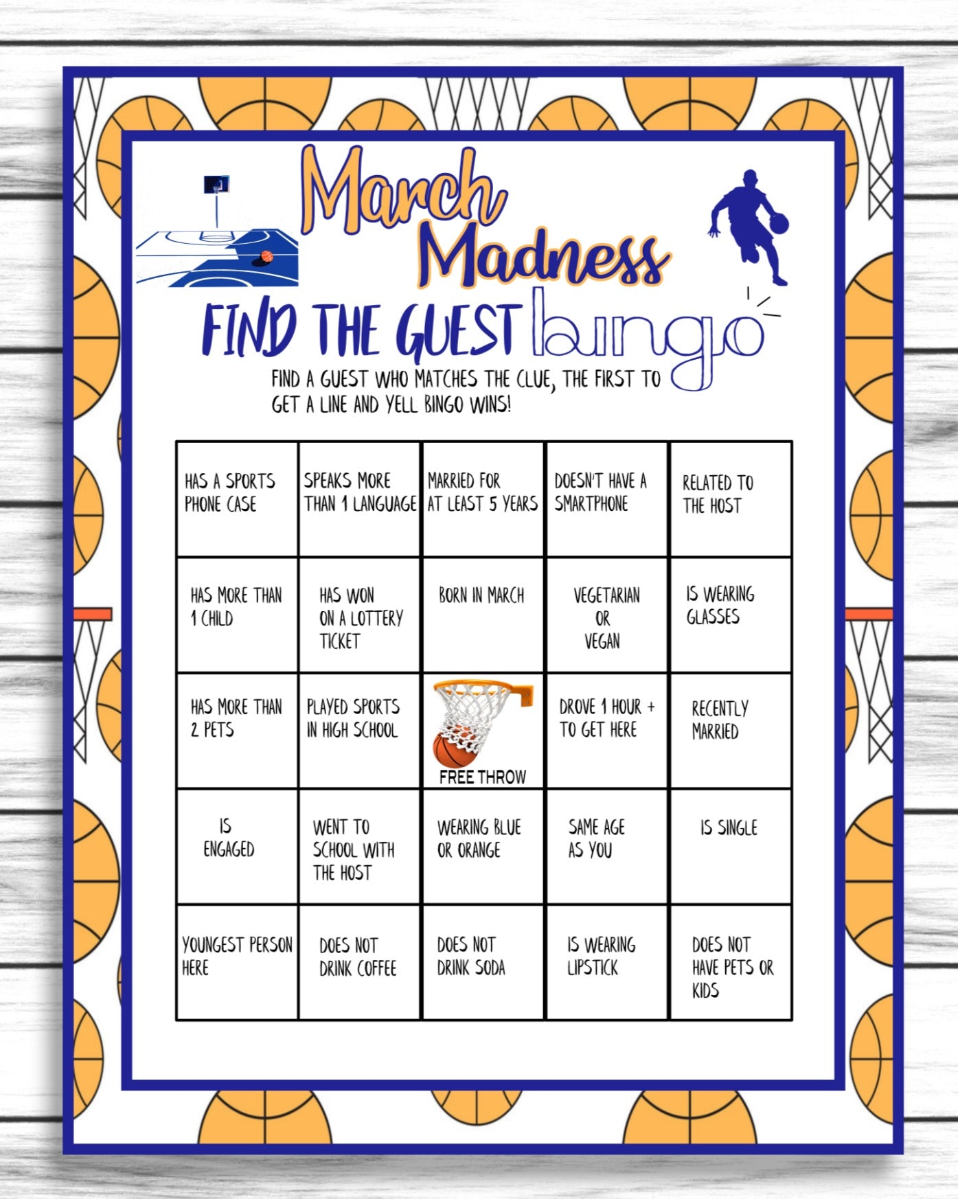 Final Four Party Game, March Madness Find The Guest Bingo, College Basketball Party Ice Breaker Game,Instant Download Printable Or Virtual Game