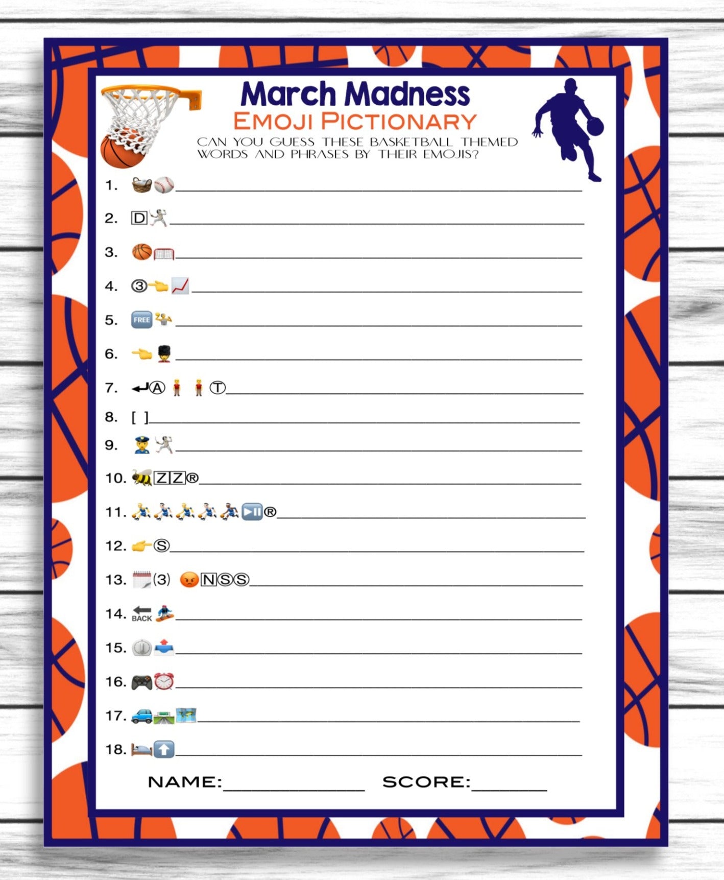 March Madness Party Game, Emoji Pictionary, Basketball Emoji Game, Printable Or Virtual Game, Instant Download