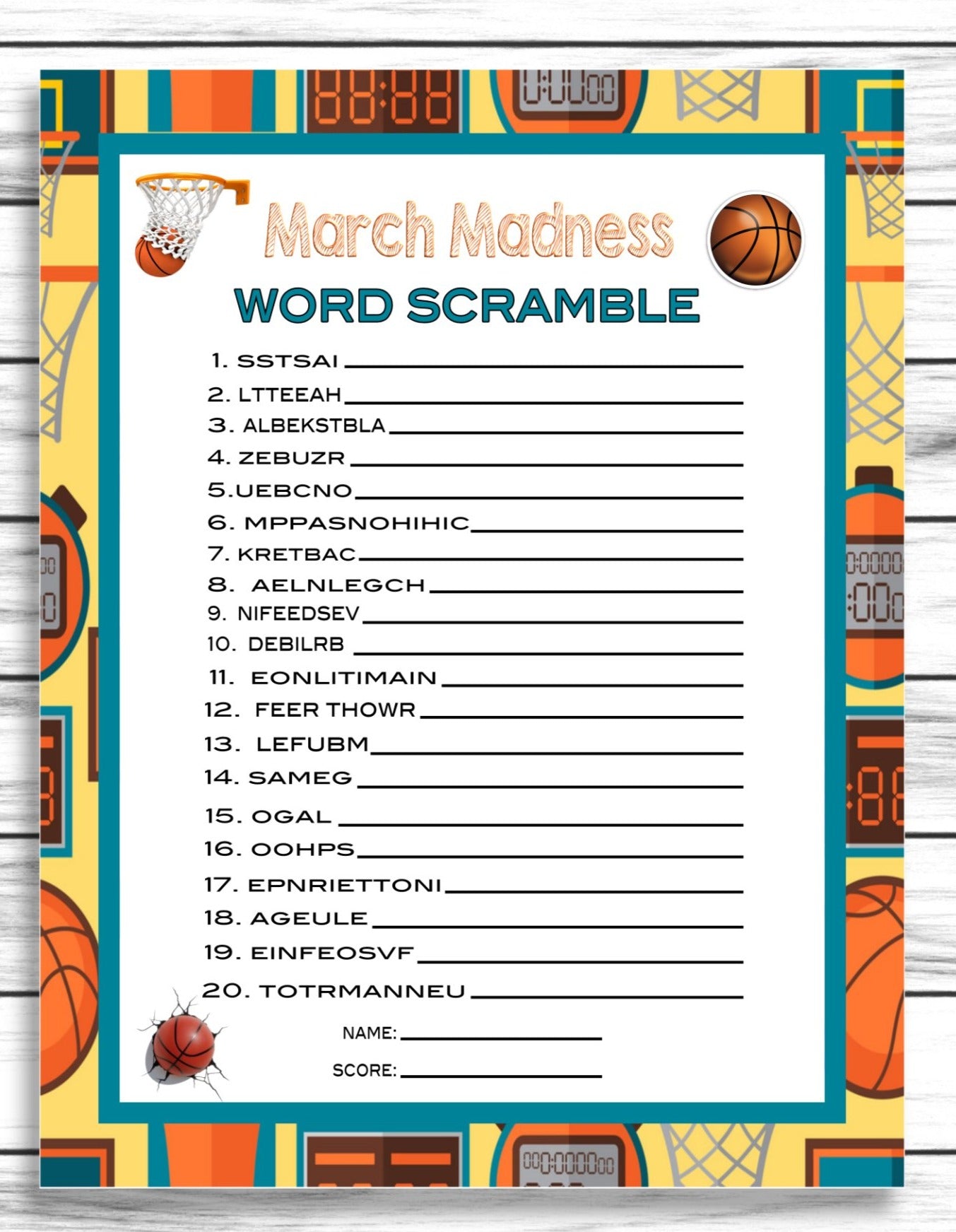 March Madness Word Scramble Party Game, College Basketball Game, Word Game, Puzzle Printable Or Virtual Game, Instant Download