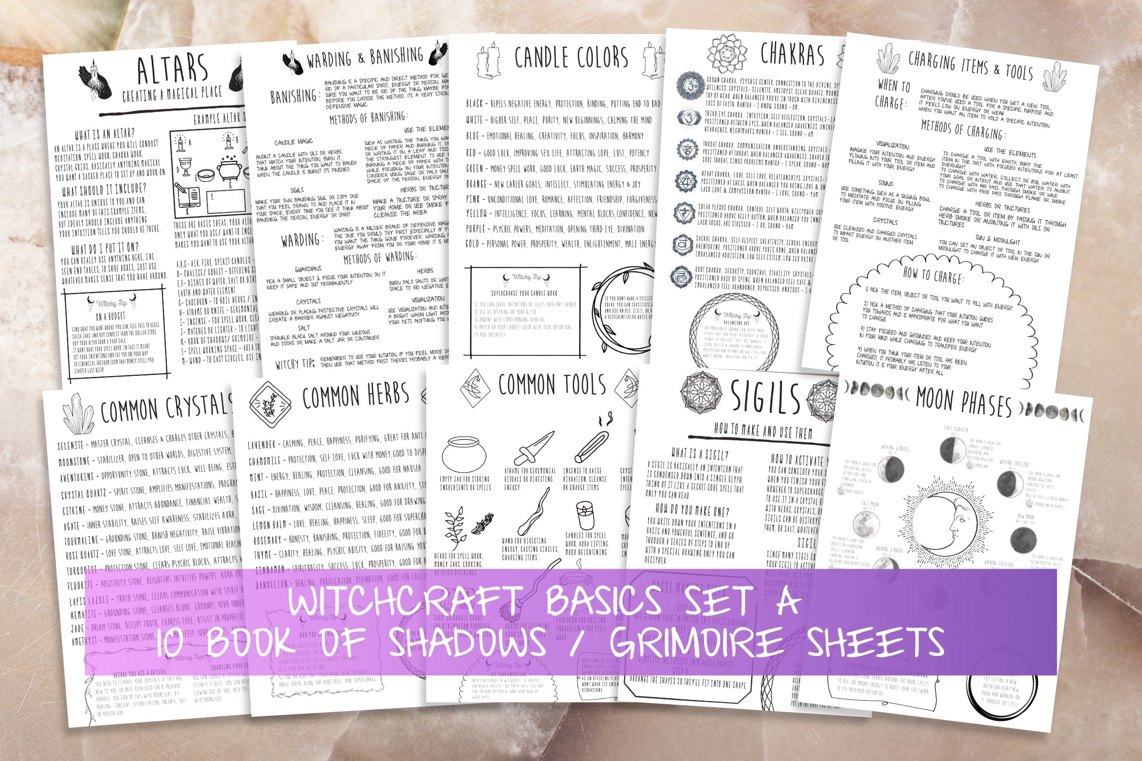 Witchcraft Book Of Shadows Pages Grimoire Printable Set A
