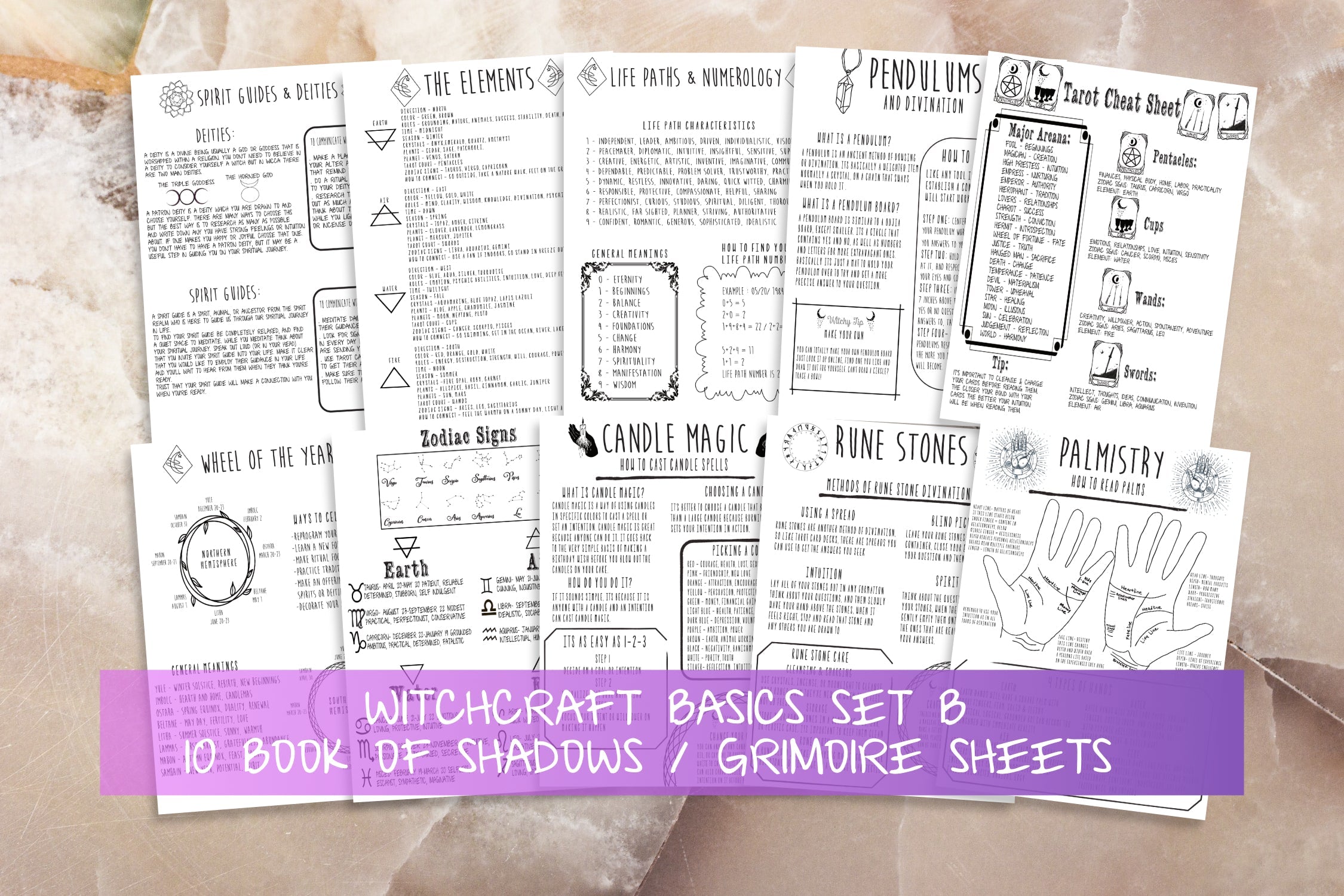 Witchcraft Book Of Shadows Pages Grimoire Printable Set B