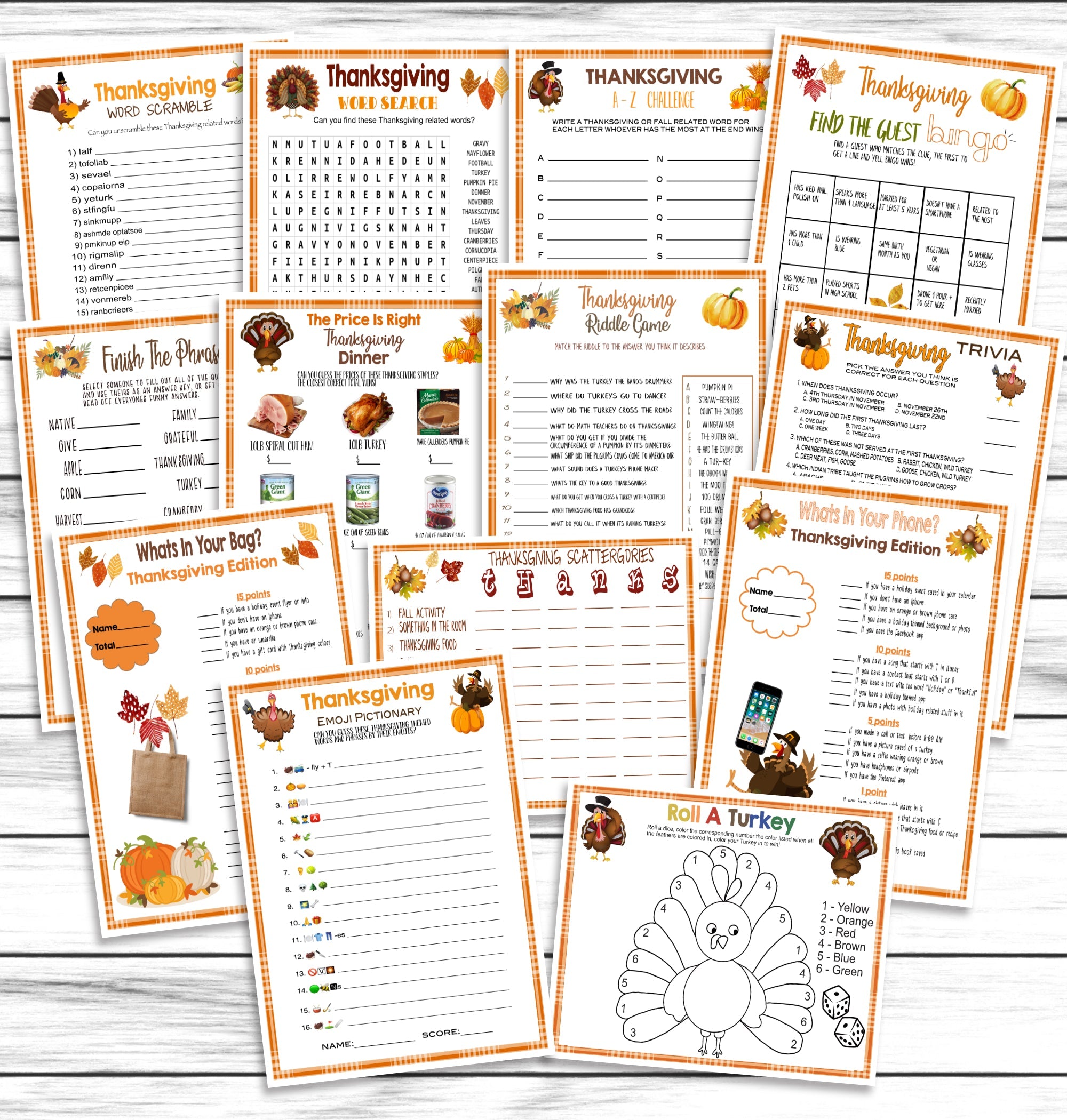 Printable Thanksgiving 13 Party Game Bundle | Friendsgiving Family Activity | Kids Adults Instant Download Activity