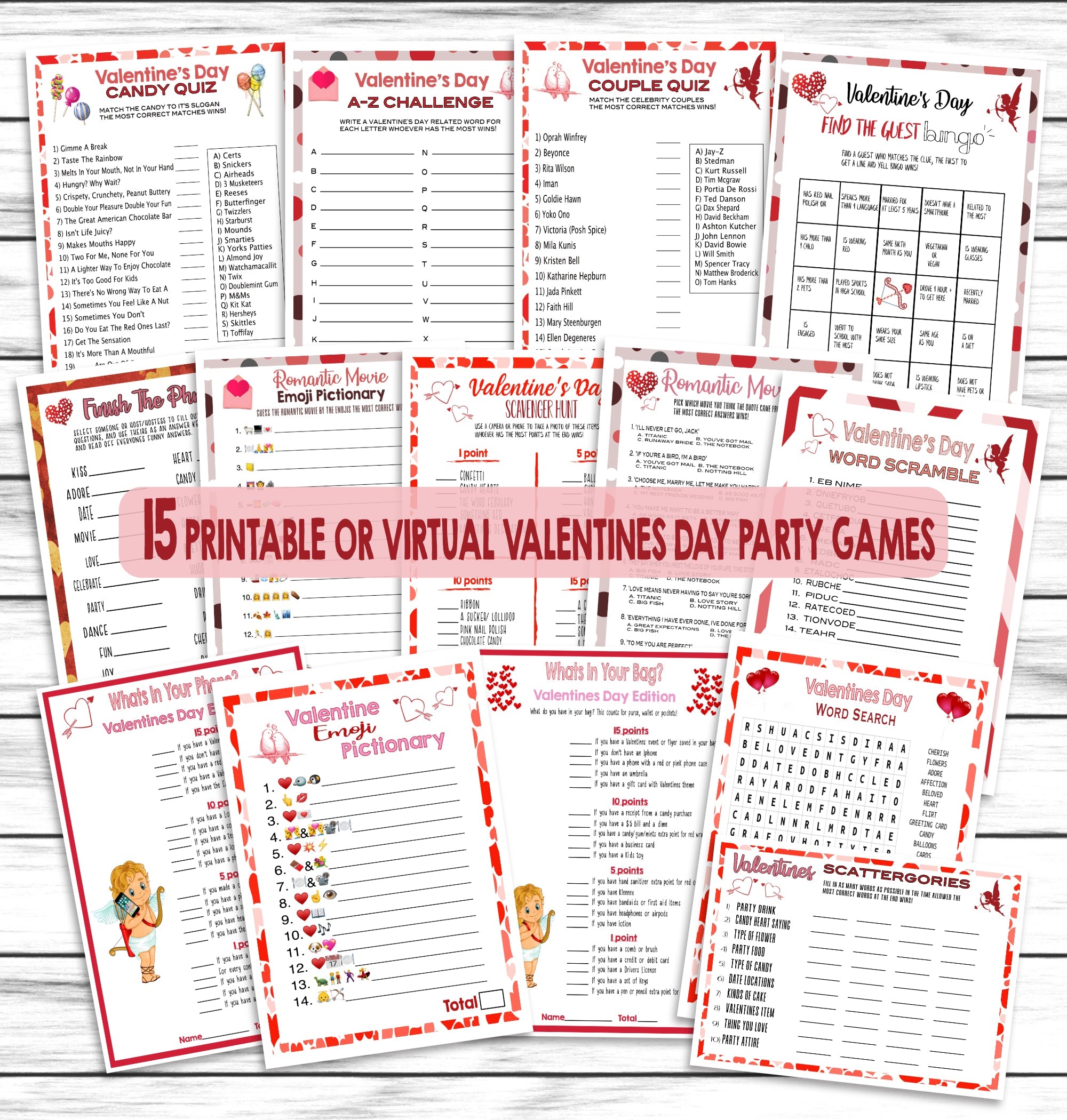 Valentines Day Party Family Game Set | Printable or Virtual Kids Adults Activity Bundle | Instant Download