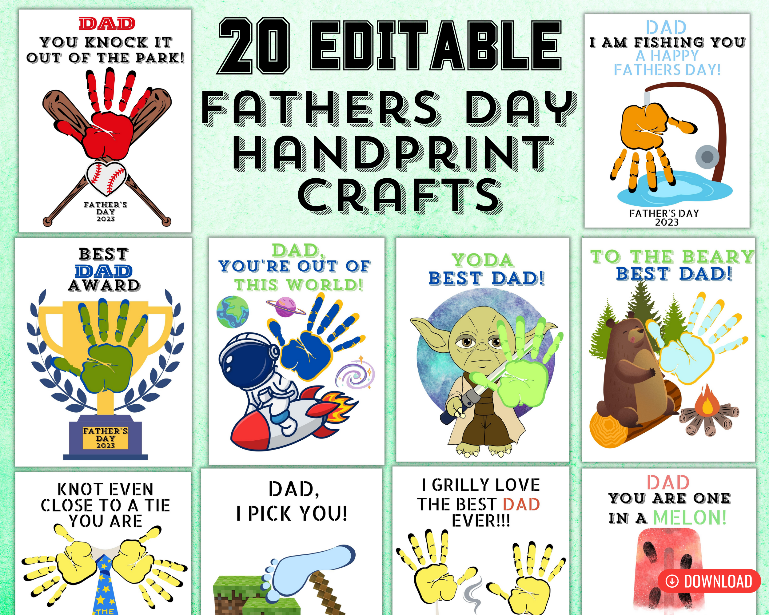 Editable Fathers Day Handprint Craft Art Gift from Son Daughter | Kids Fathers Day Keepsake Printable Template Bundle