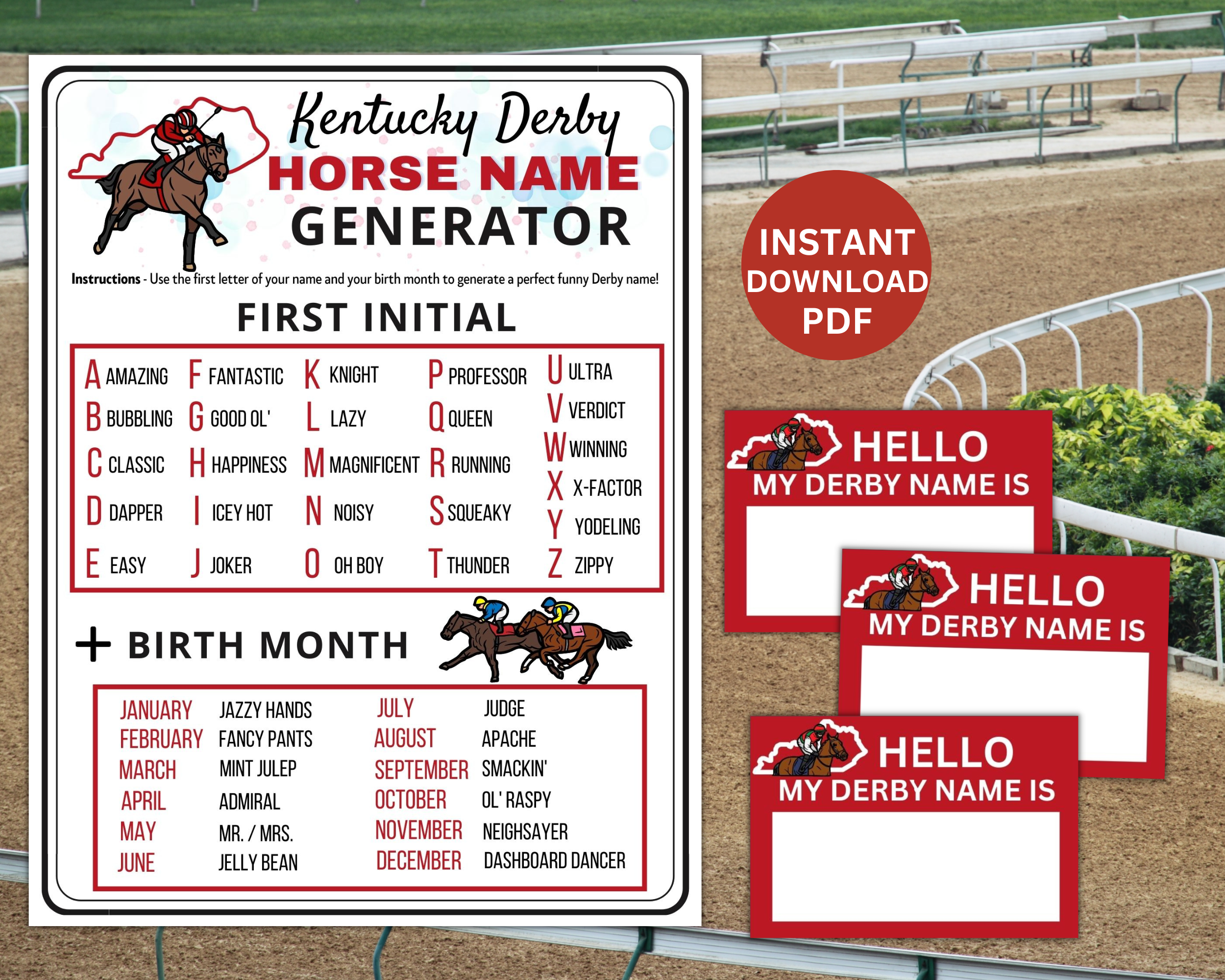 Whats Your Kentucky Derby Horse Name Game | Triple Crown Party Game | Belmont Quiz | Printable Games | Fun Adult Kids Activity Icebreaker