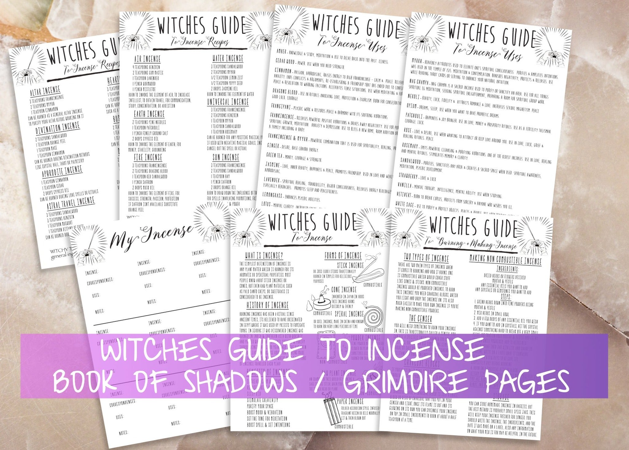 Incense Book Of Shadows Witchcraft Grimoire Pages Printable Set