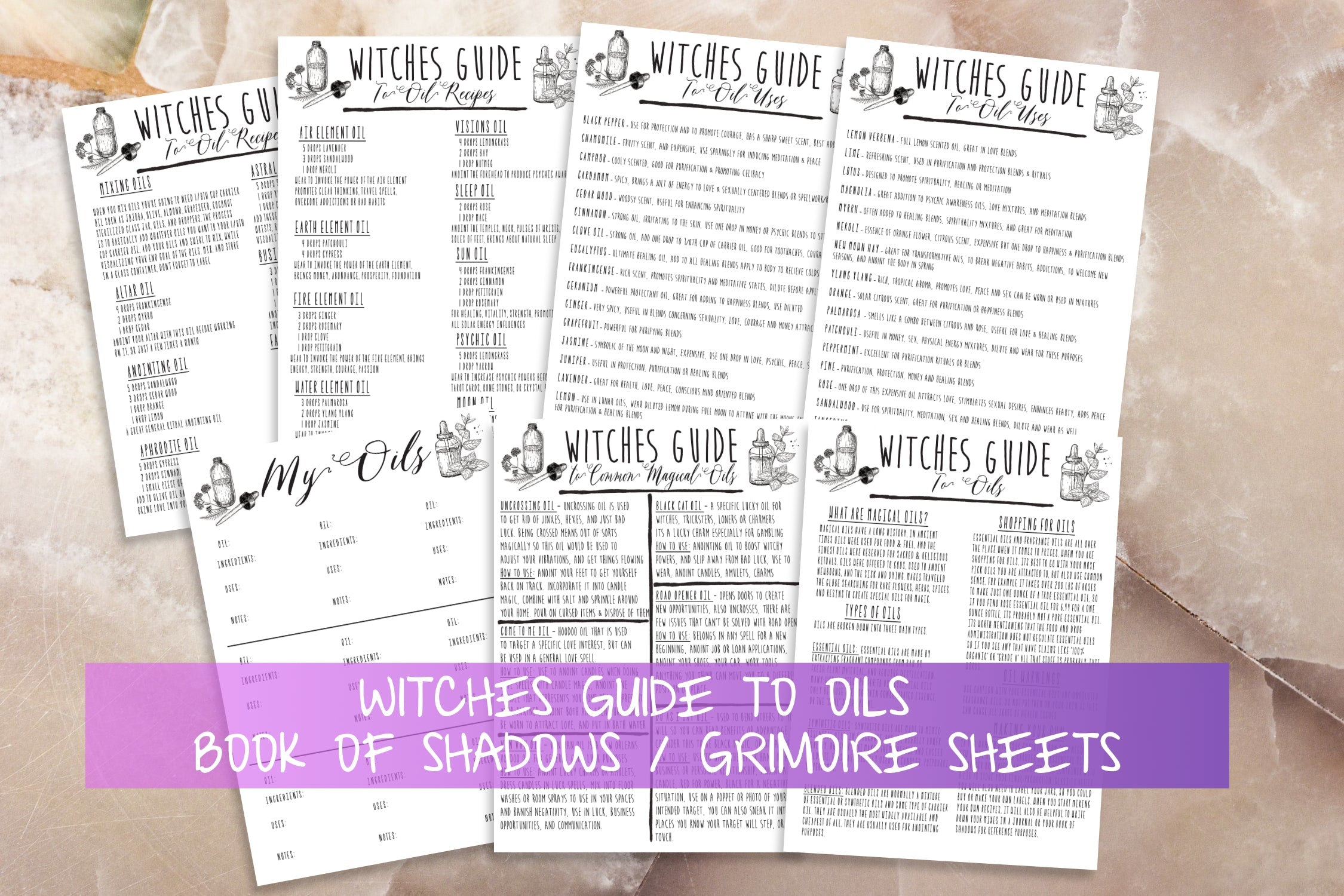 Essential Oils Book Of Shadows Witchcraft Grimoire Pages Printable Set