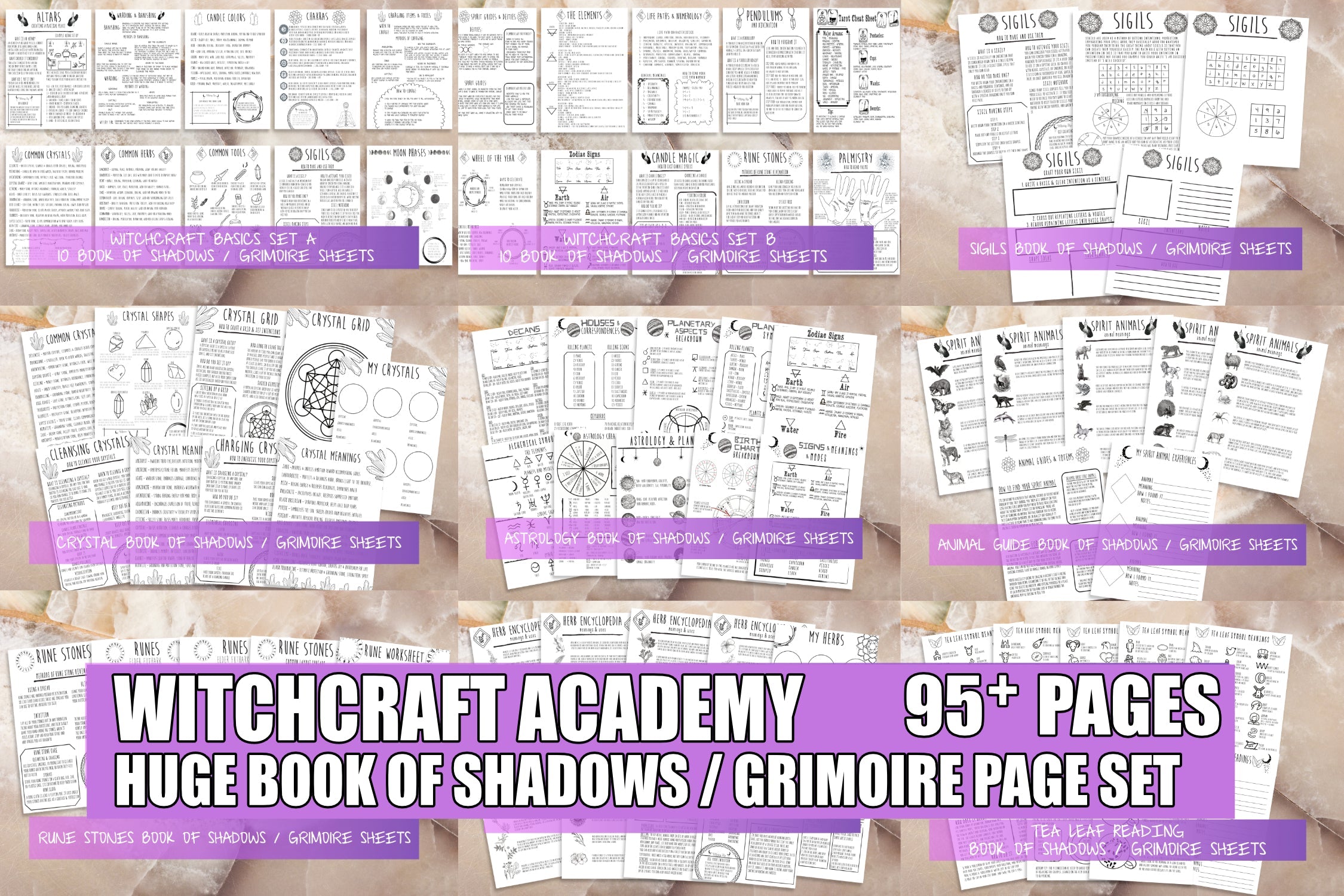 Witchcraft 101 Bundle | 95 Pages Book Of Shadows |  Printable Witchy Grimoire Set