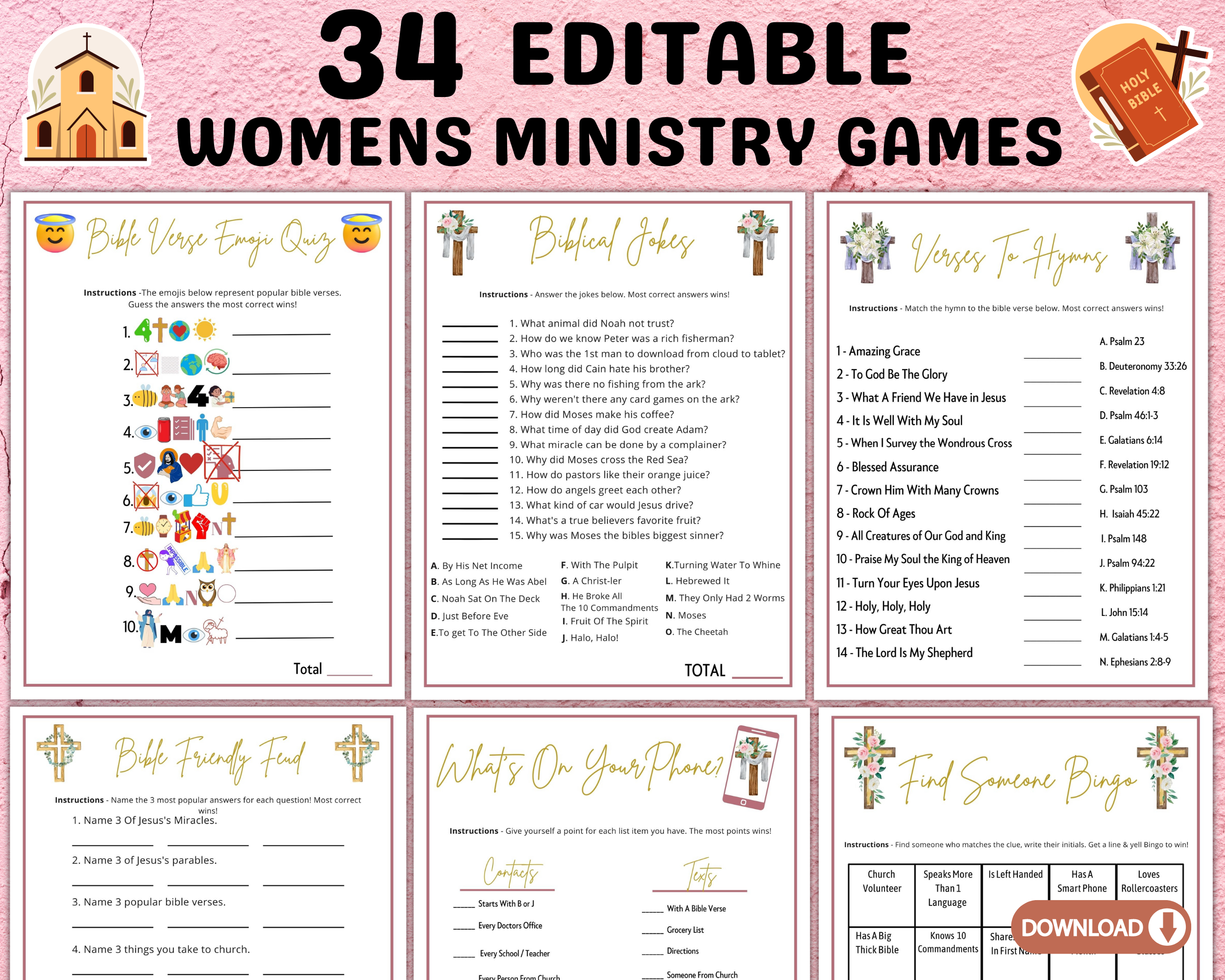 Printable Womens Ministry Games Bible Study Group Retreat Activities | Christian Games for Adults | Ladies Editable Fellowship Bundle