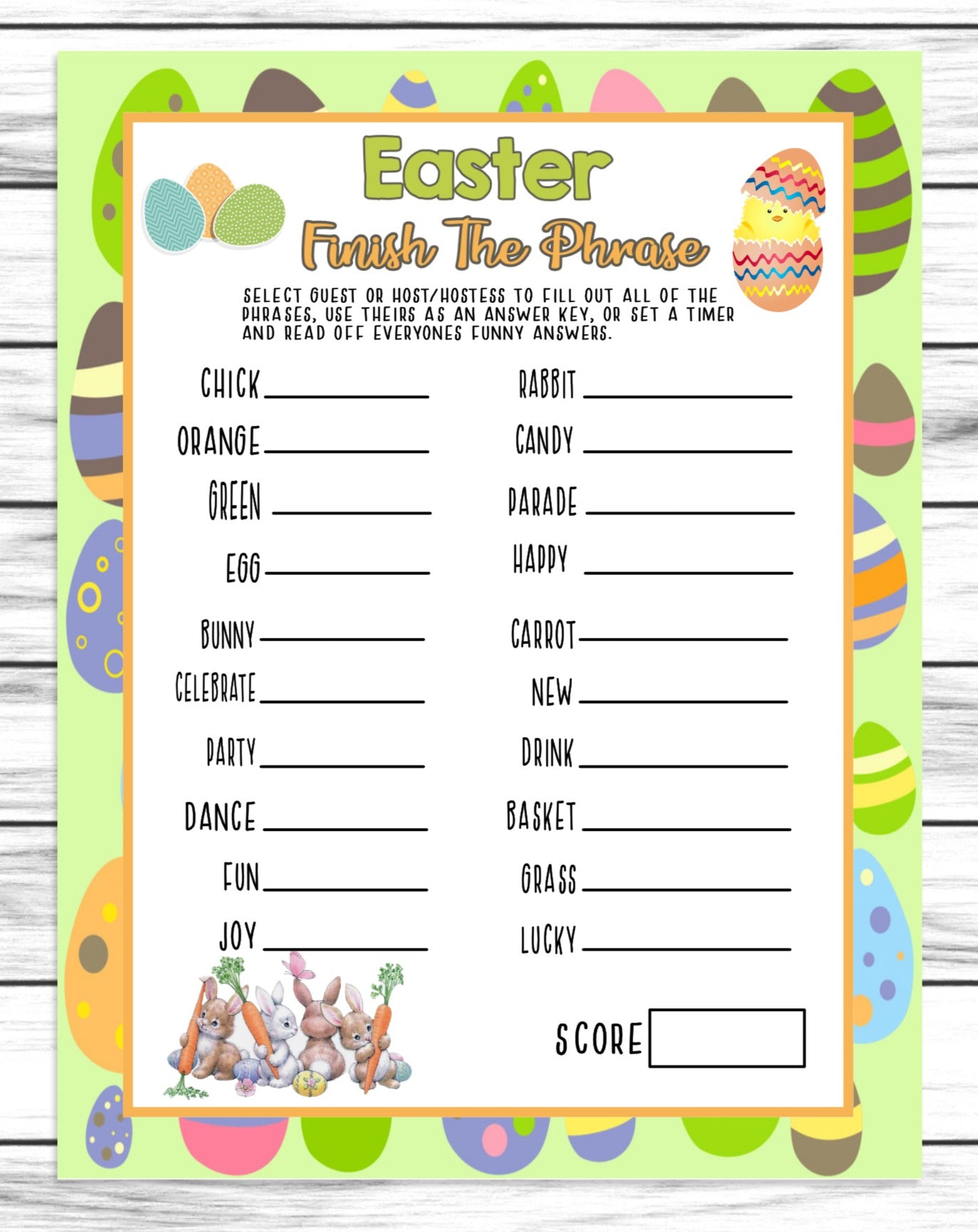 Easter Finish The Phrase Party Game, Printable Or Virtual Easter Word Game, Instant Download