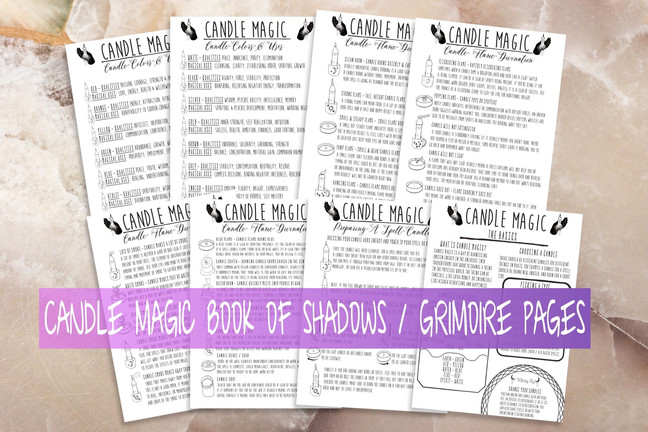 Candle Magic Book Of Shadows Pages Witchcraft Grimoire Printable Set