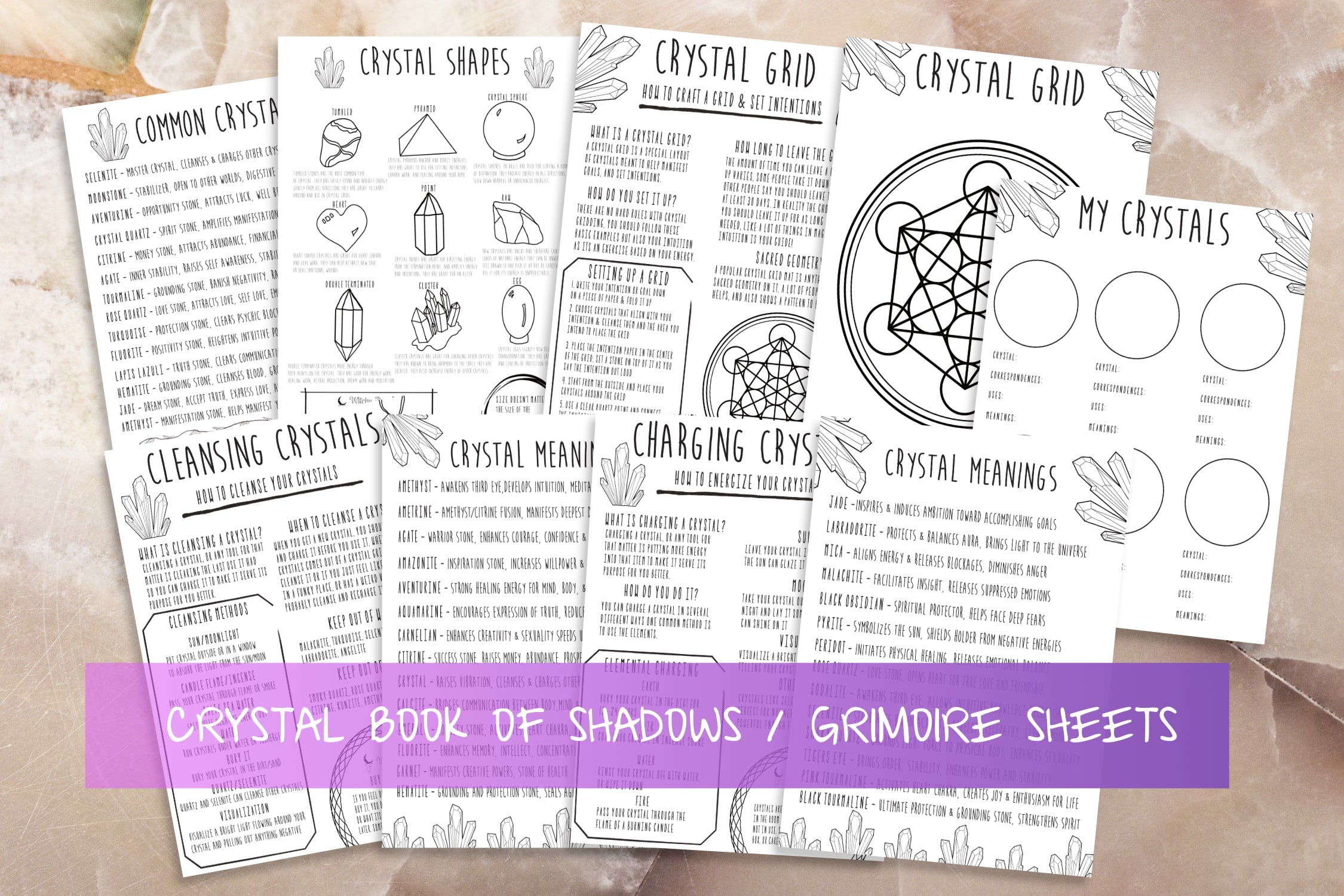 Beginner Crystals | Witchcraft Book Of Shadows Pages | Printable Grimoire Reference Sheets
