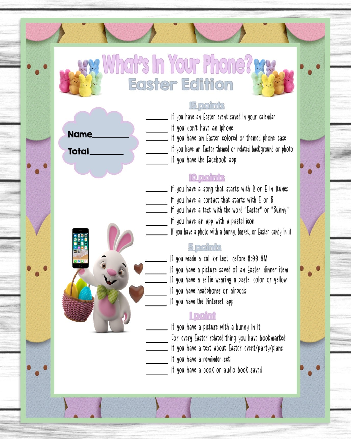 Whats In Your Phone Easter Party Game, Easter Activity Printable or Virtual Game, Instant Download