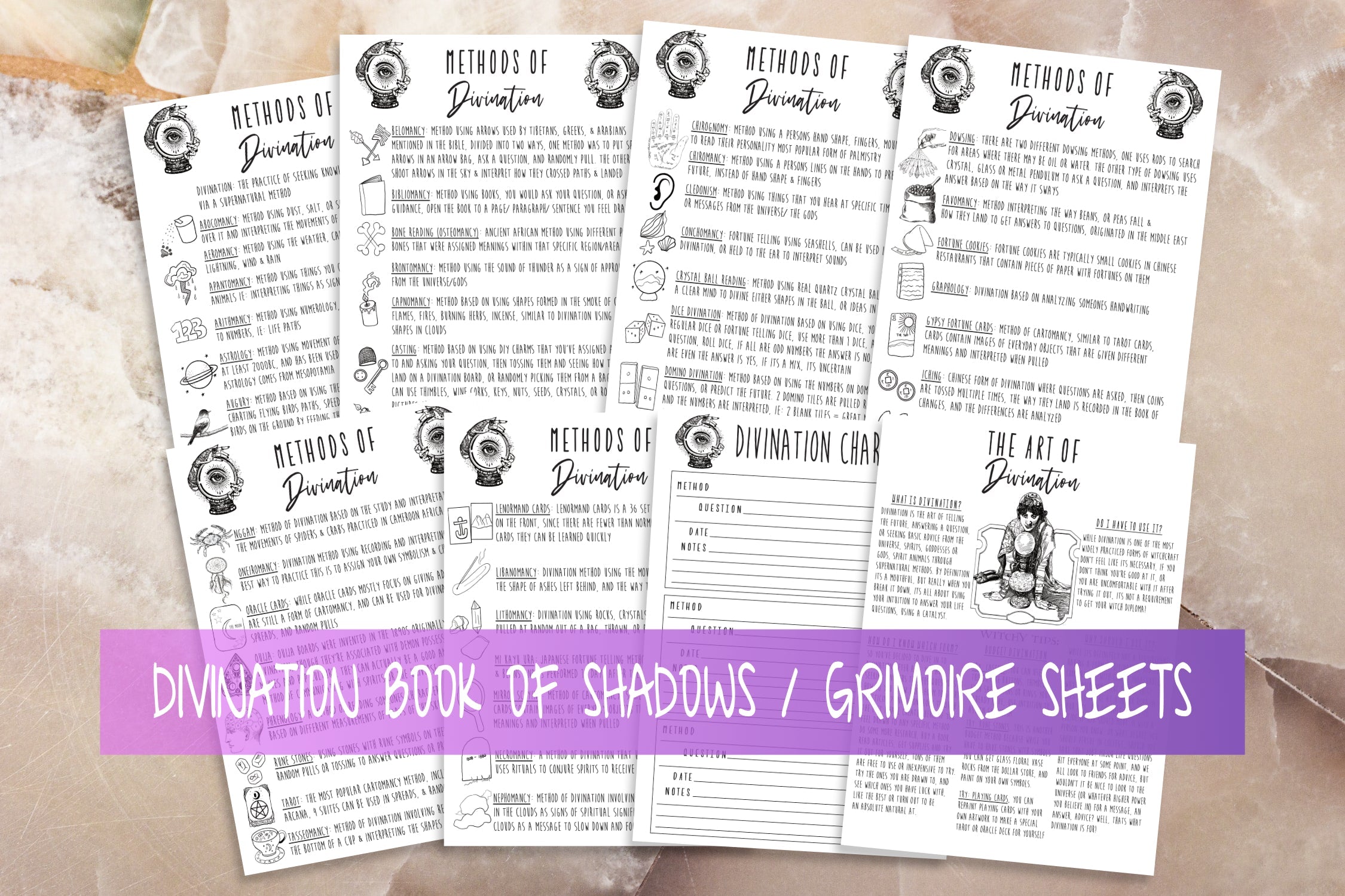 Divination Methods Book Of Shadows Witchcraft Grimoire Pages Printable Set