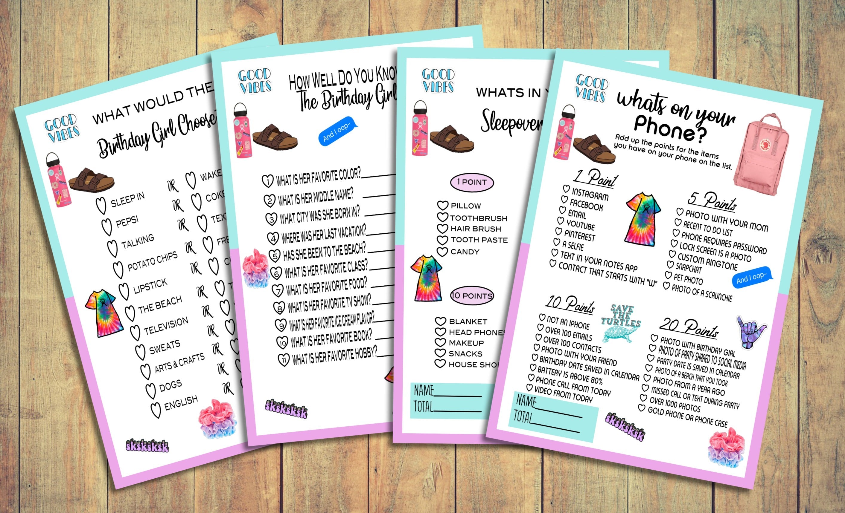 Teen Birthday Slumber Party Games, VSCO Girl Birthday Party Games, Printable, Instant Download