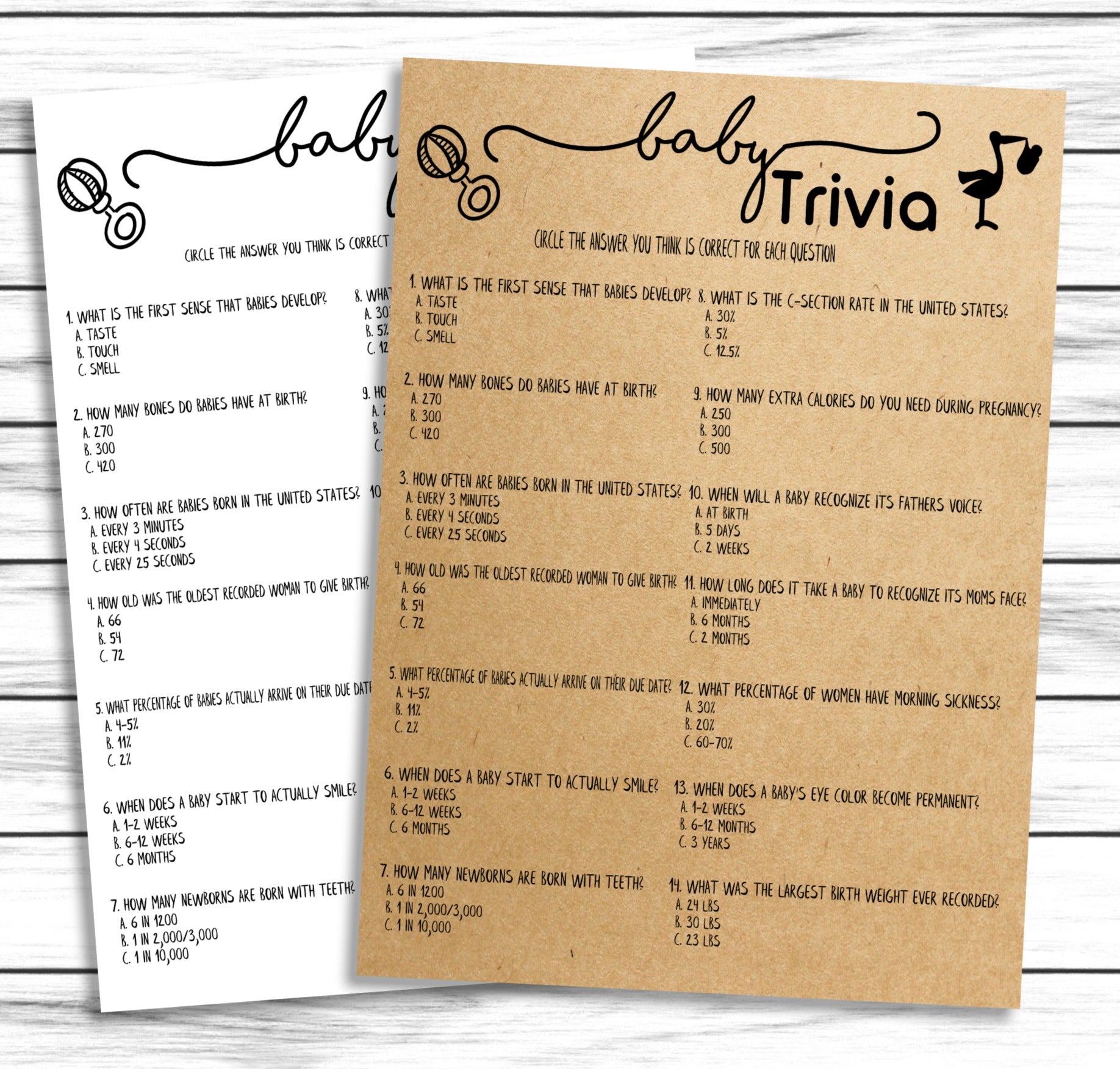 Baby Trivia Shower Game Virtual Or Printable, Newborn Trivia, Rustic Game Download