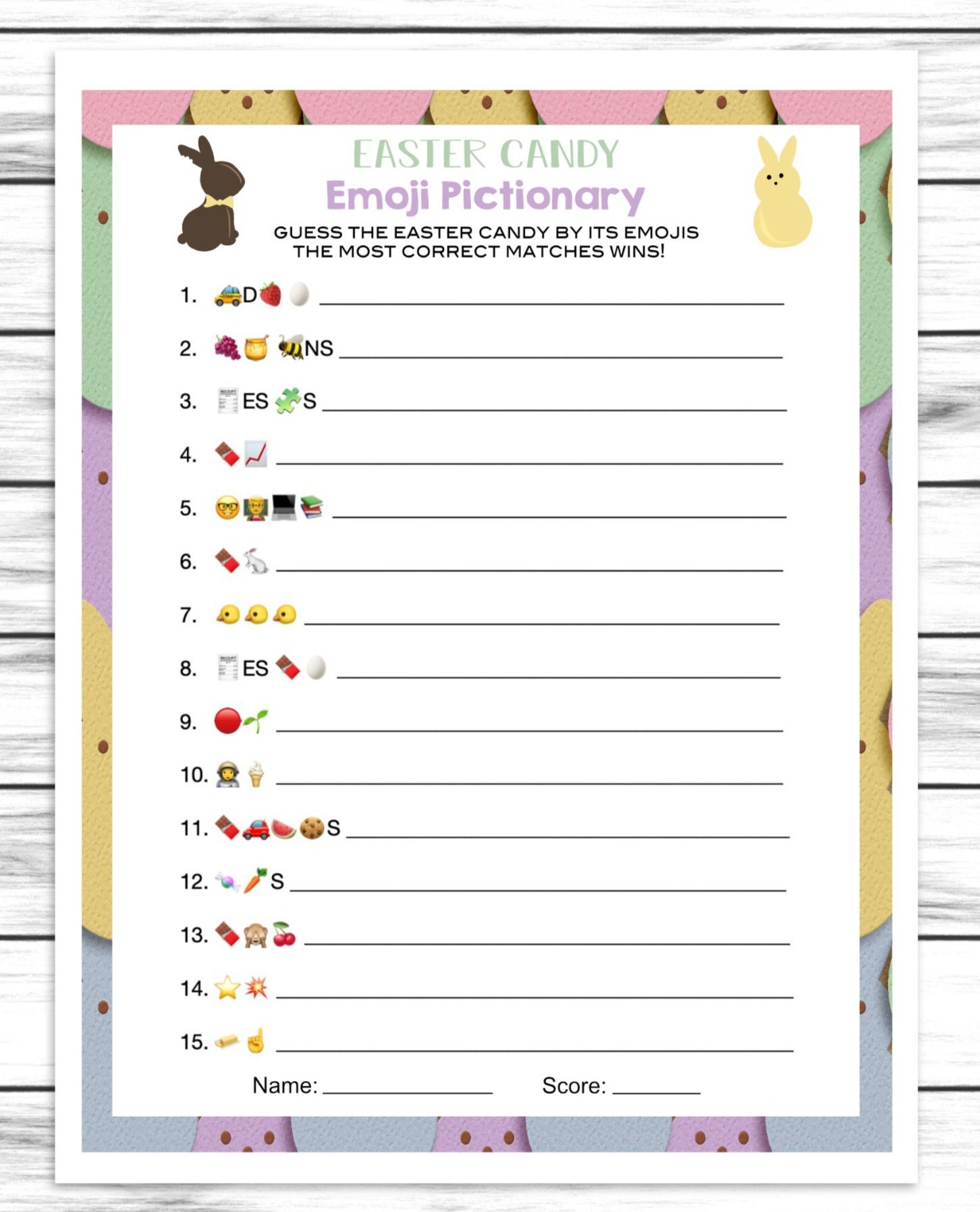 Easter Candy Emoji Pictionary Game, Printable Or Virtual Easter Kids Activity Sheet, Instant Download