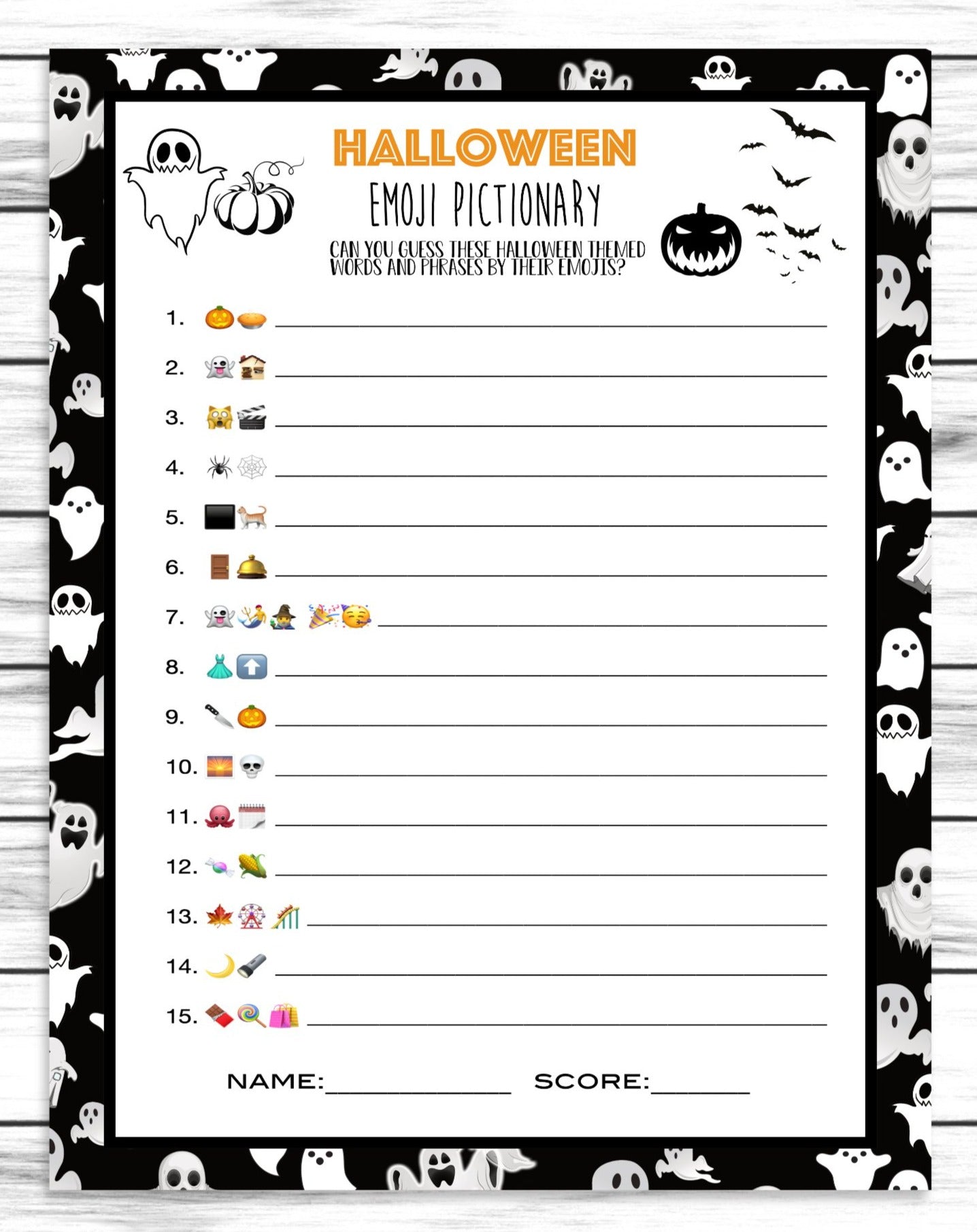 Halloween Emoji Pictionary Game, Printable Or Virtual Kids Adults Activity, Instant Download