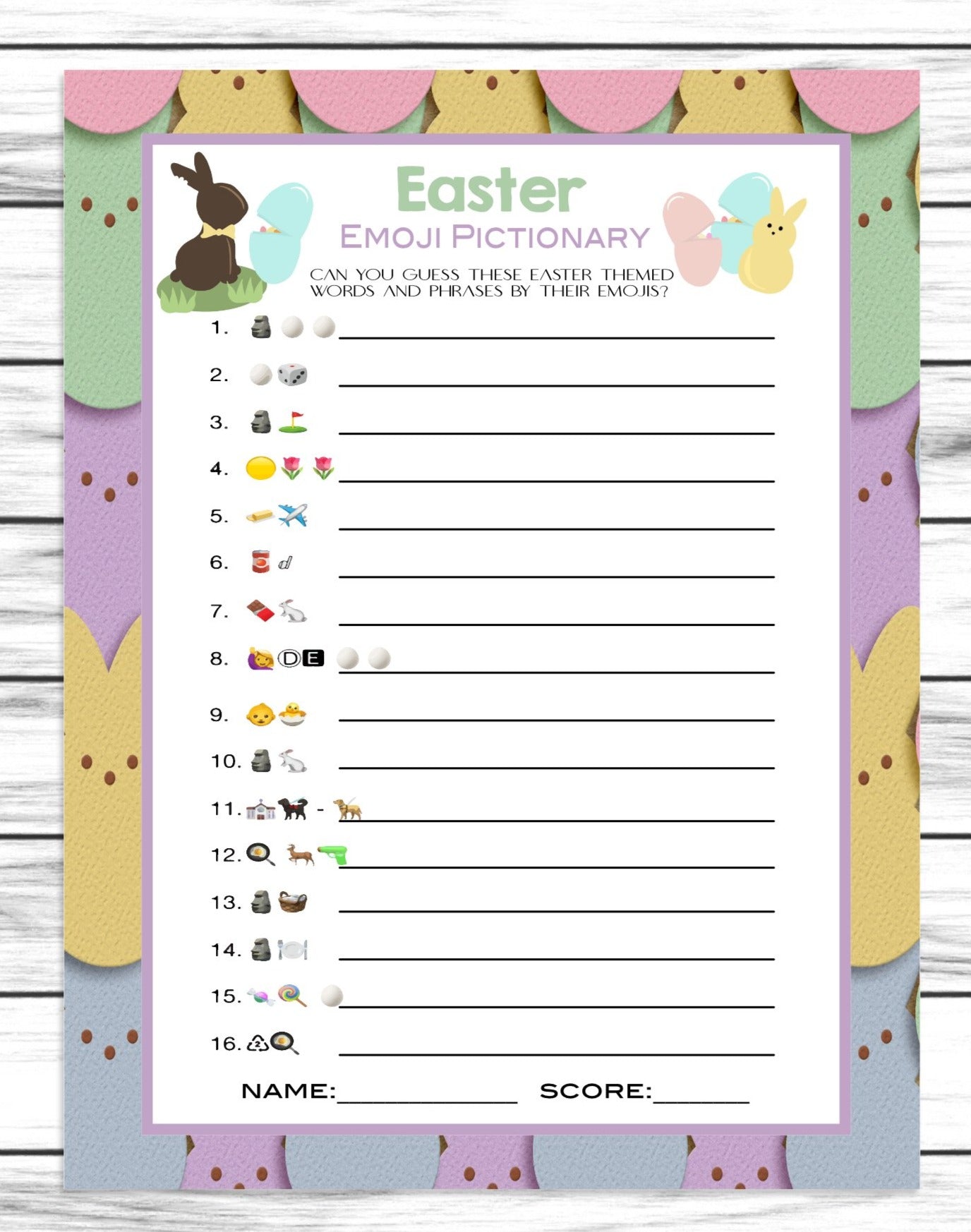 Easter Emoji Pictionary Game, Printable Or Virtual Easter Kids Activity Sheet, Instant Download
