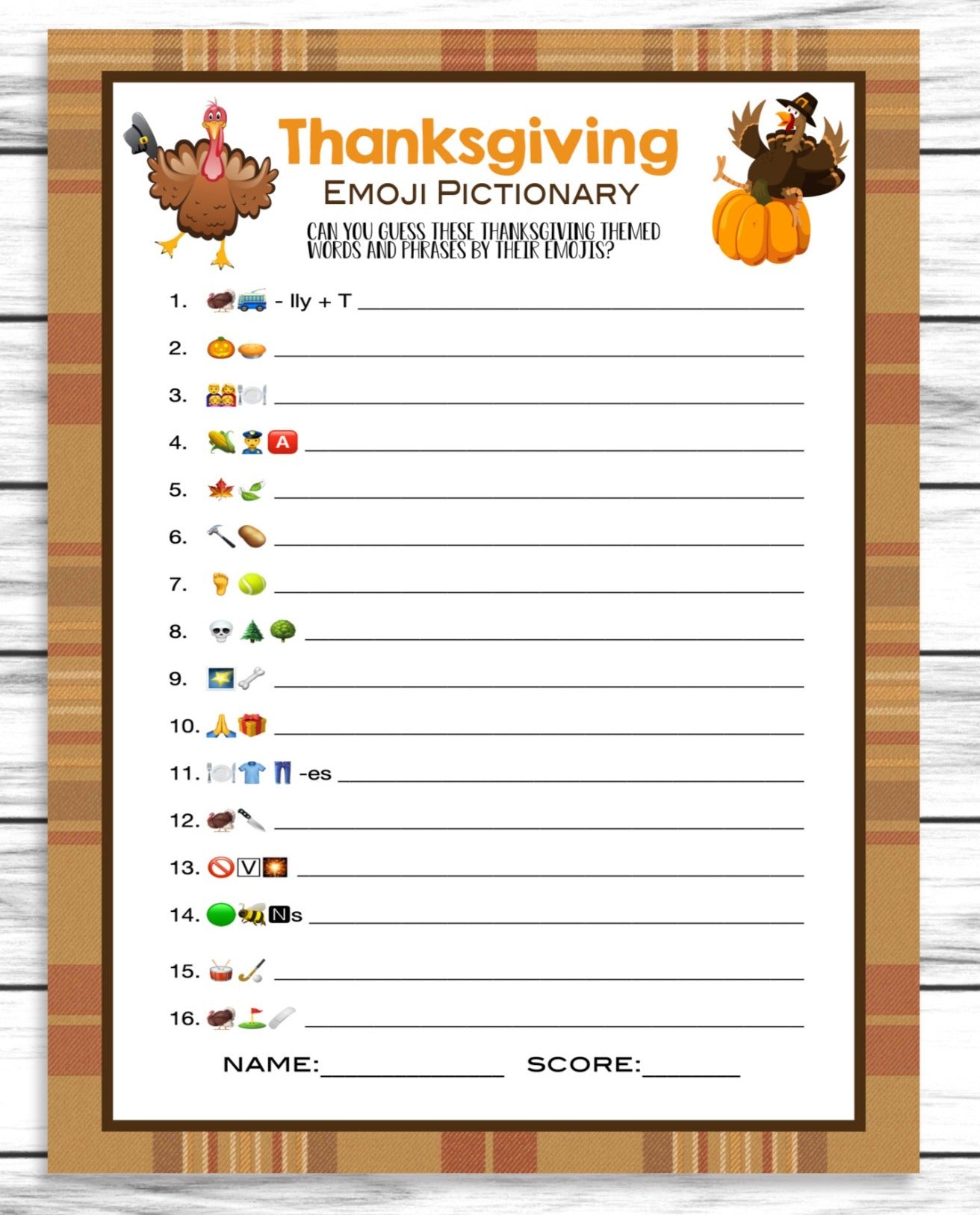 Thanksgiving Friendsgiving Party Family Emoji Pictionary Game, Printable Kids Activity Sheet, Instant Download