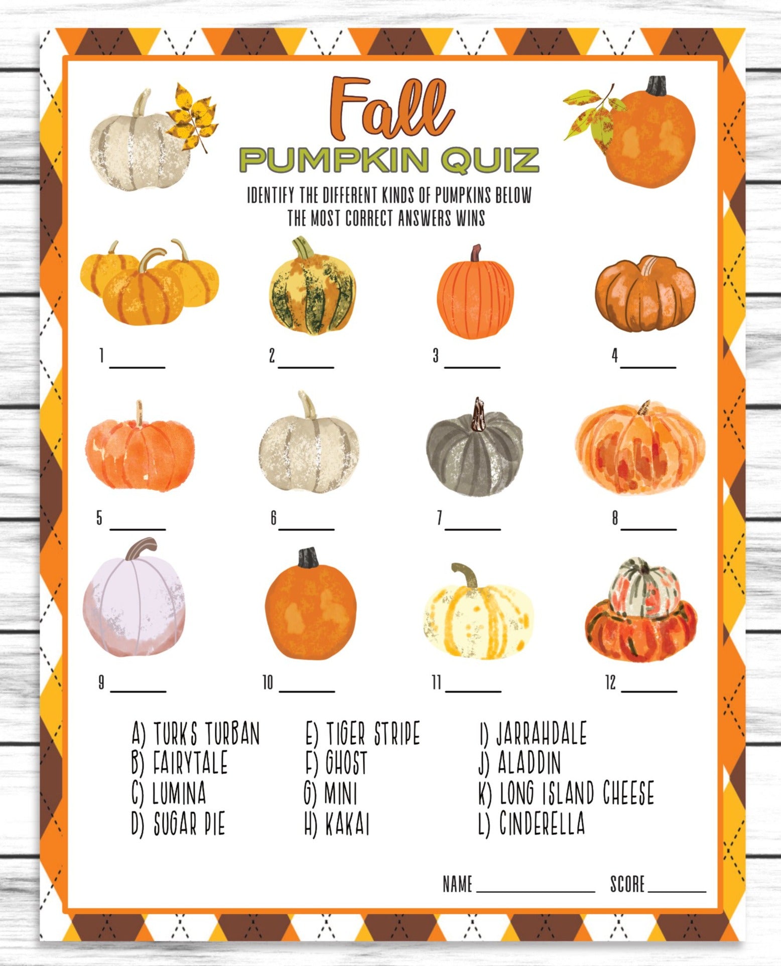 Fall Autumn Party Family Reunion Pumpkin Trivia Game, Printable Or Virtual Kids Quiz Classroom Activity Sheet, Instant Download