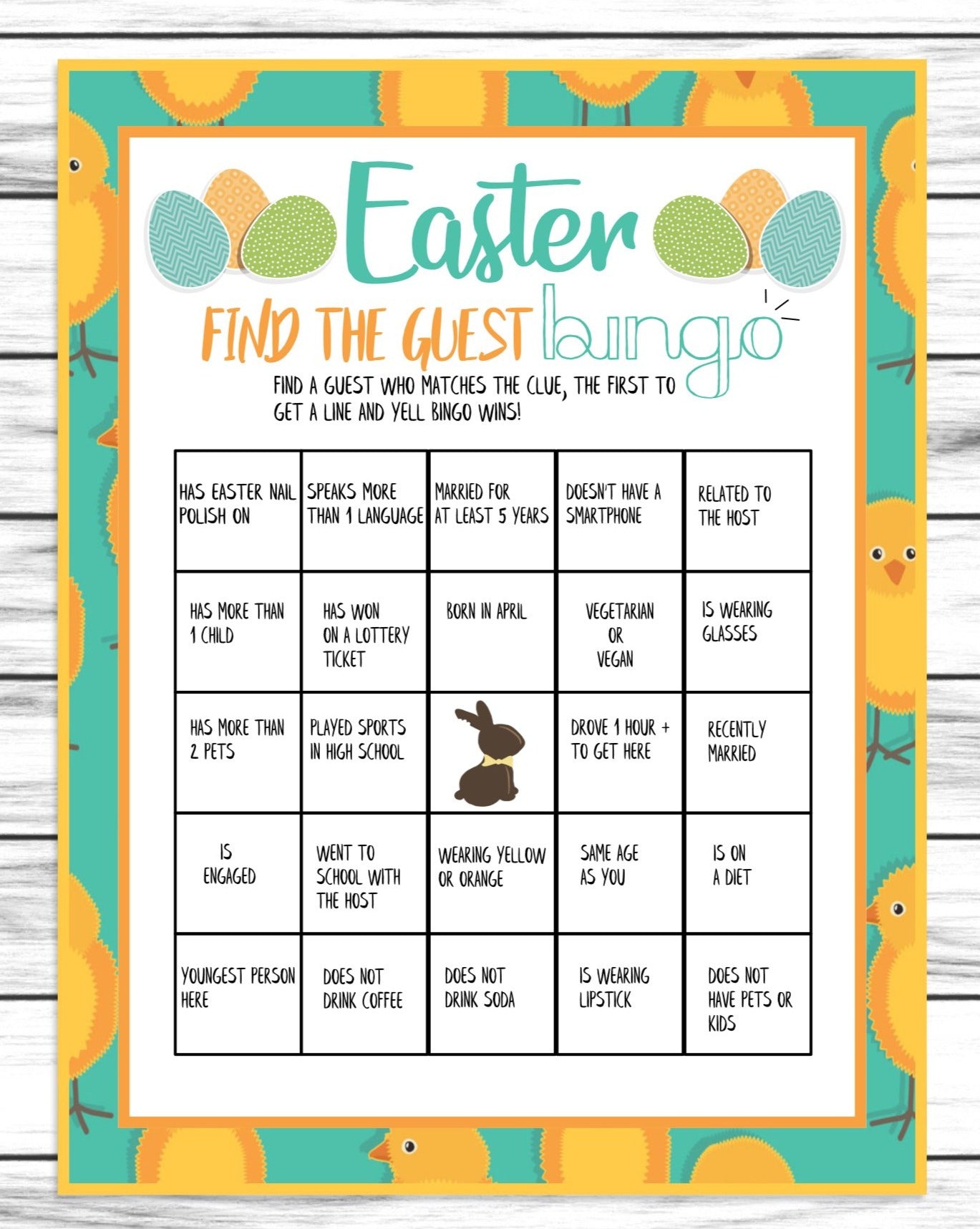 Easter Find The Guest Bingo, Printable Or Virtual Easter Party Game, Instant Download