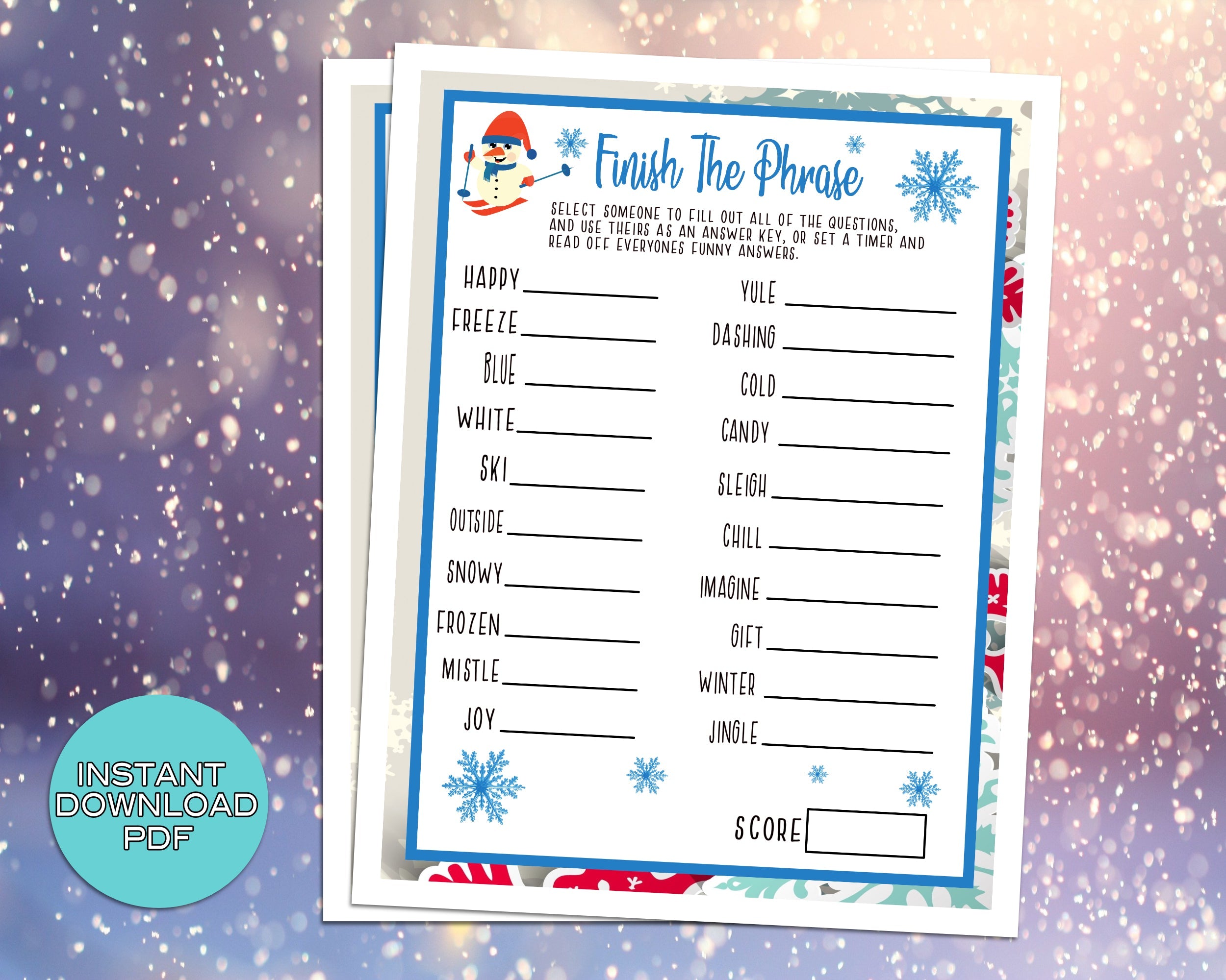 Winter Finish The Phrase Word Party Game, For Adults Kids, Classroom, Office, Winter Party Printable Virtual Game, Family Reunion, Instant