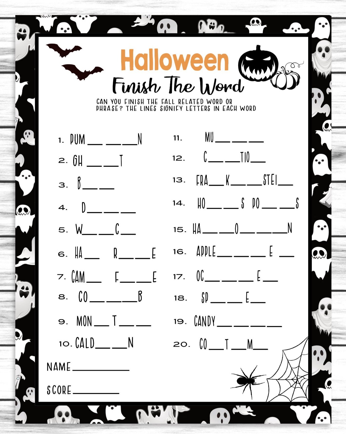 Halloween Finish The Word Costume Party Game, Printable Or Virtual Kids Classroom or Adults Office Activity Quiz, Instant Download