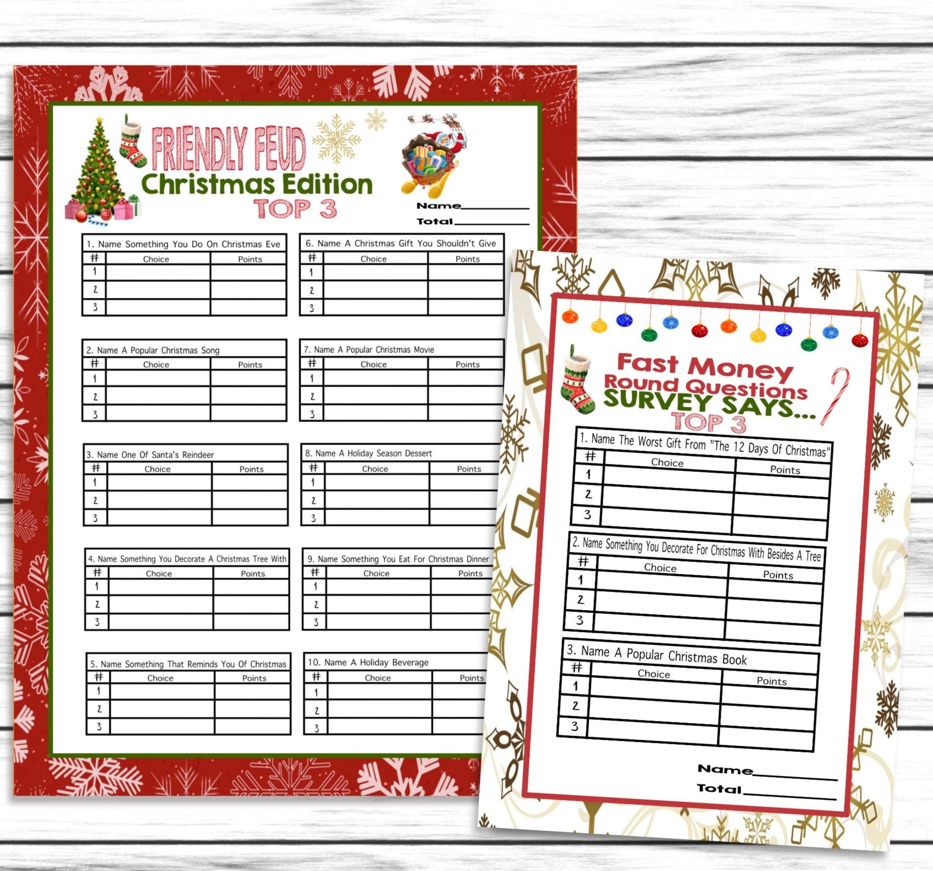 Christmas Family Feud Party Family Game, Printable or Virtual Kids Adults Activity Bundle, Instant Download