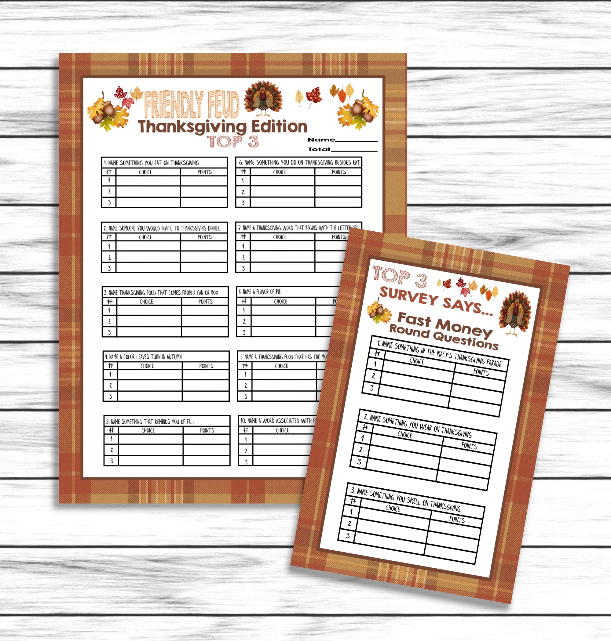 Thanksgiving Friendsgiving Party Family Feud Game, Printable Kids Activity Sheet, Instant Download