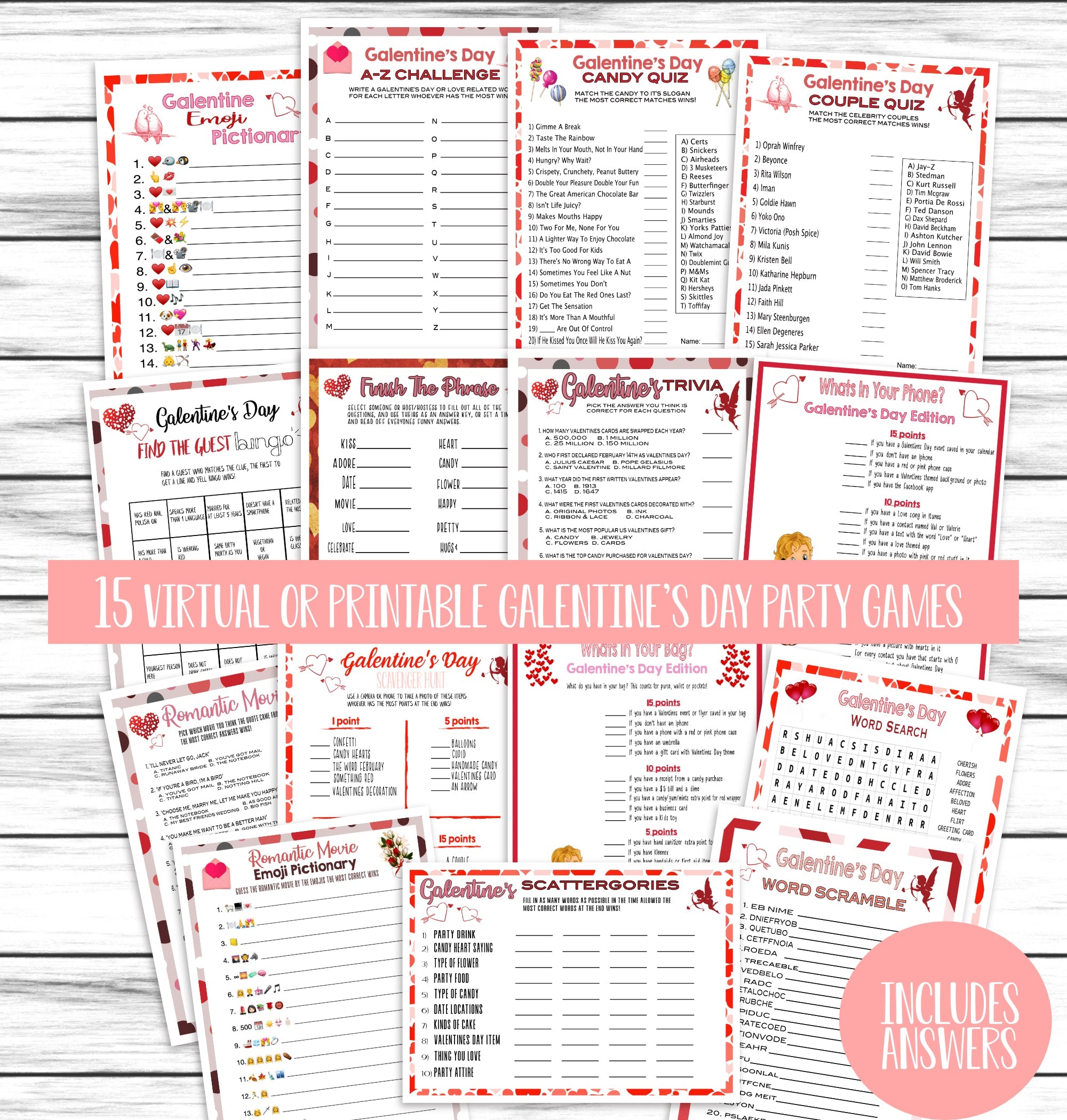 Galentines Day Party Game Set | Printable or Virtual Ladies Night Activity Idea Bundle | Instant Download