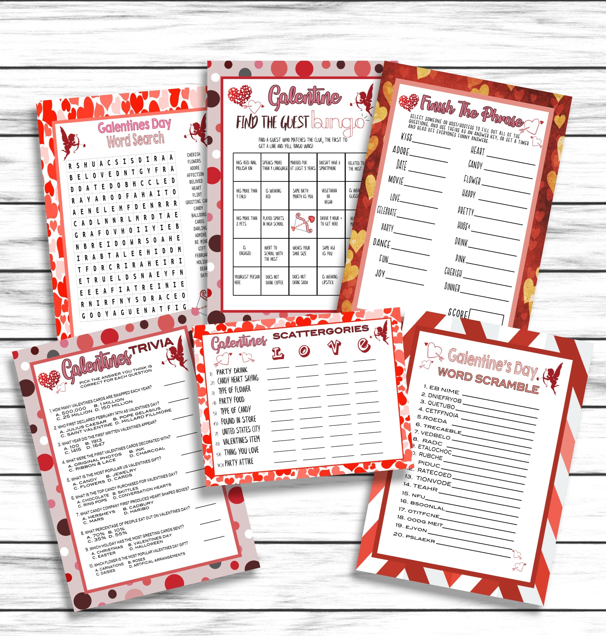 Galentines Day Party Girls Game Set, Printable or Virtual Adults Activity Bundle, Instant Download