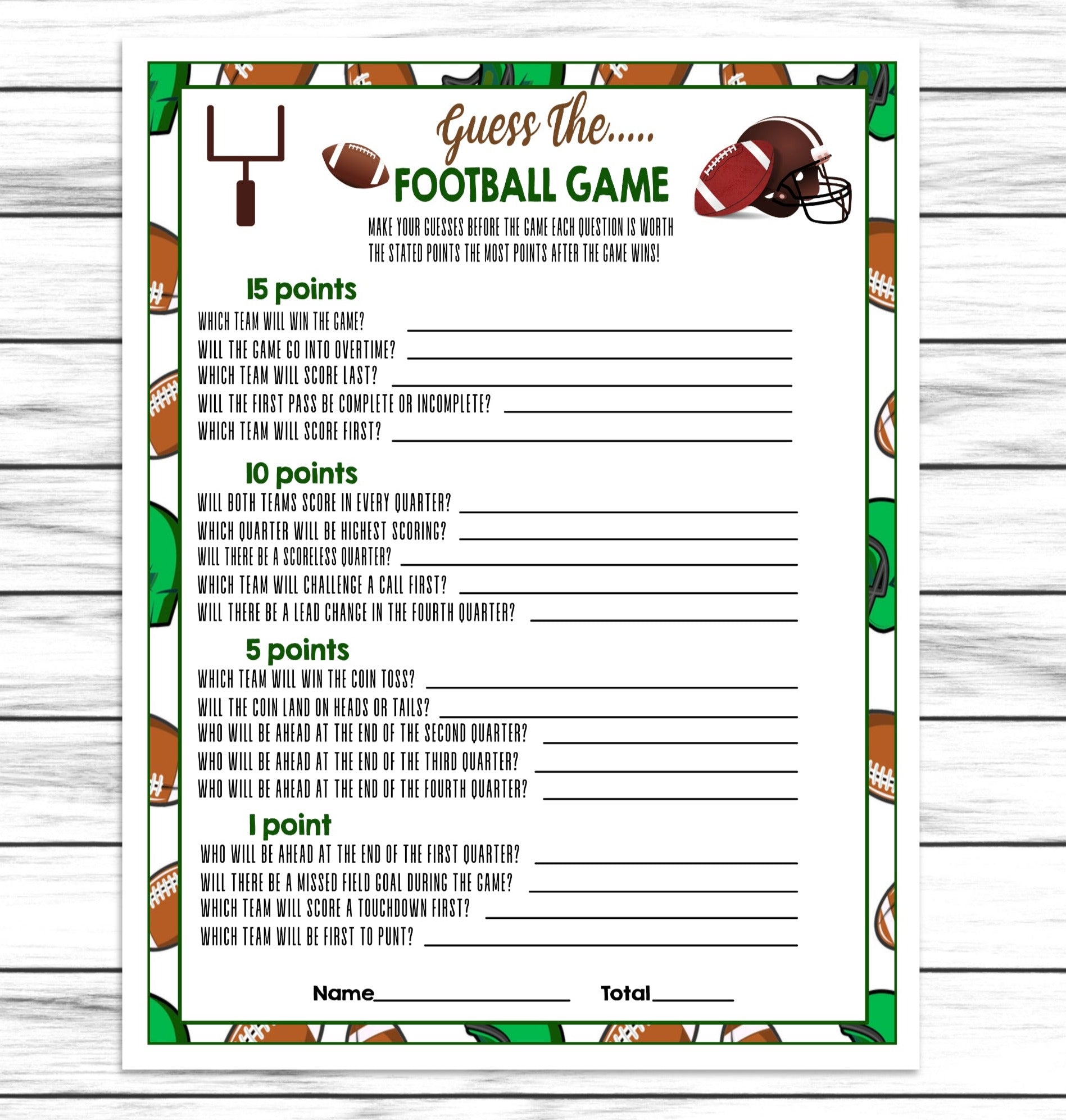  Printable Football Guessing Game Idea For Adults & Kids | Instant Download Office Classroom Party Quiz Activity