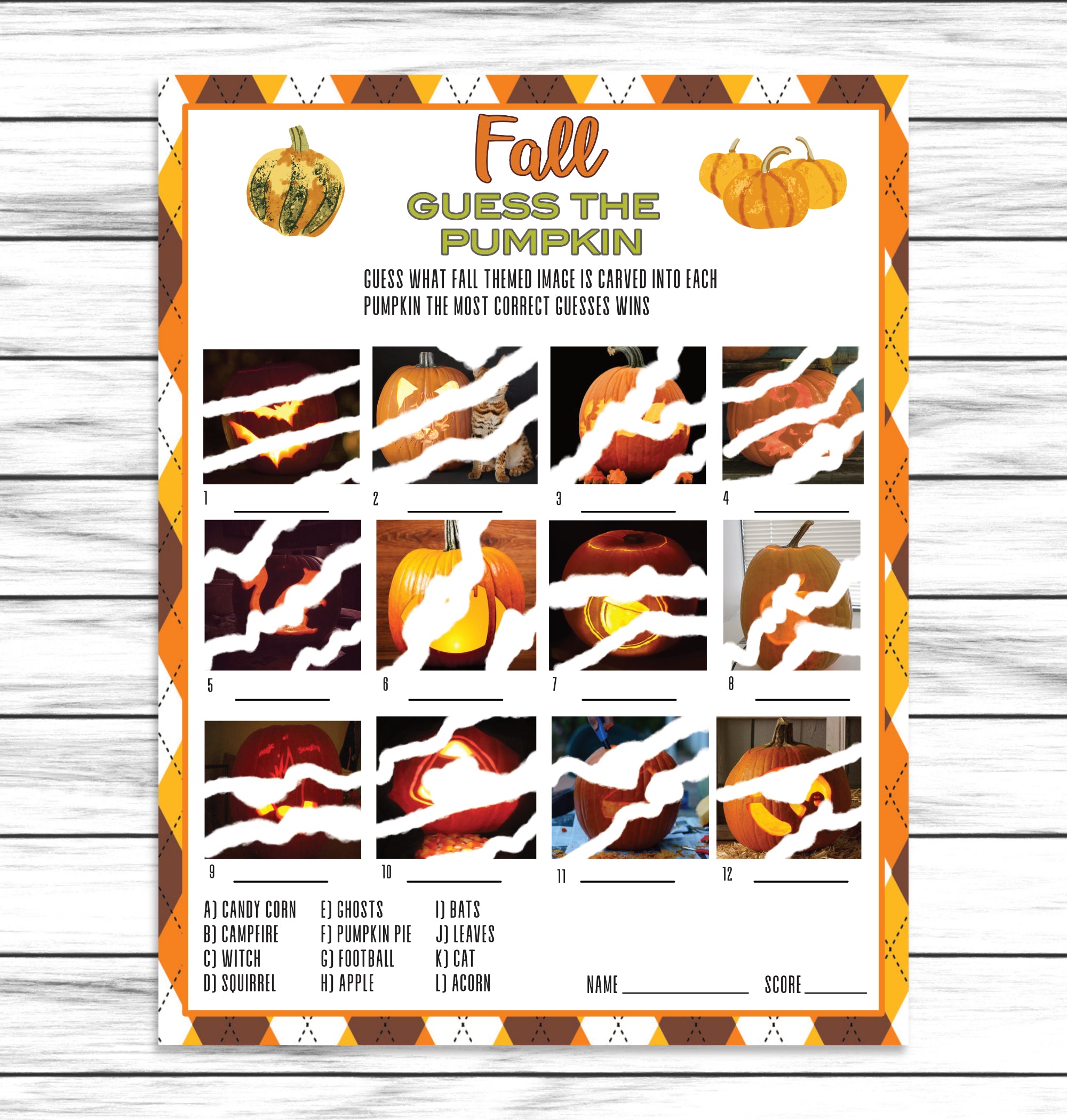 Fall Autumn Party Family Reunion Guess Pumpkin Carving Game, Printable Or Virtual Kids Quiz Classroom Activity Sheet, Instant Download
