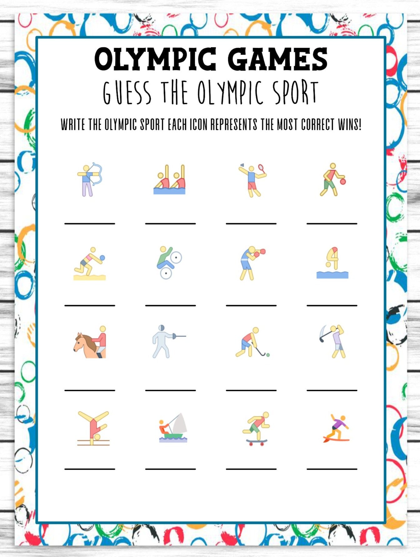 Olympics Sport Emoji Quiz Game, Printable or Virtual Olympics Activity Sheet Party Game Instant Download