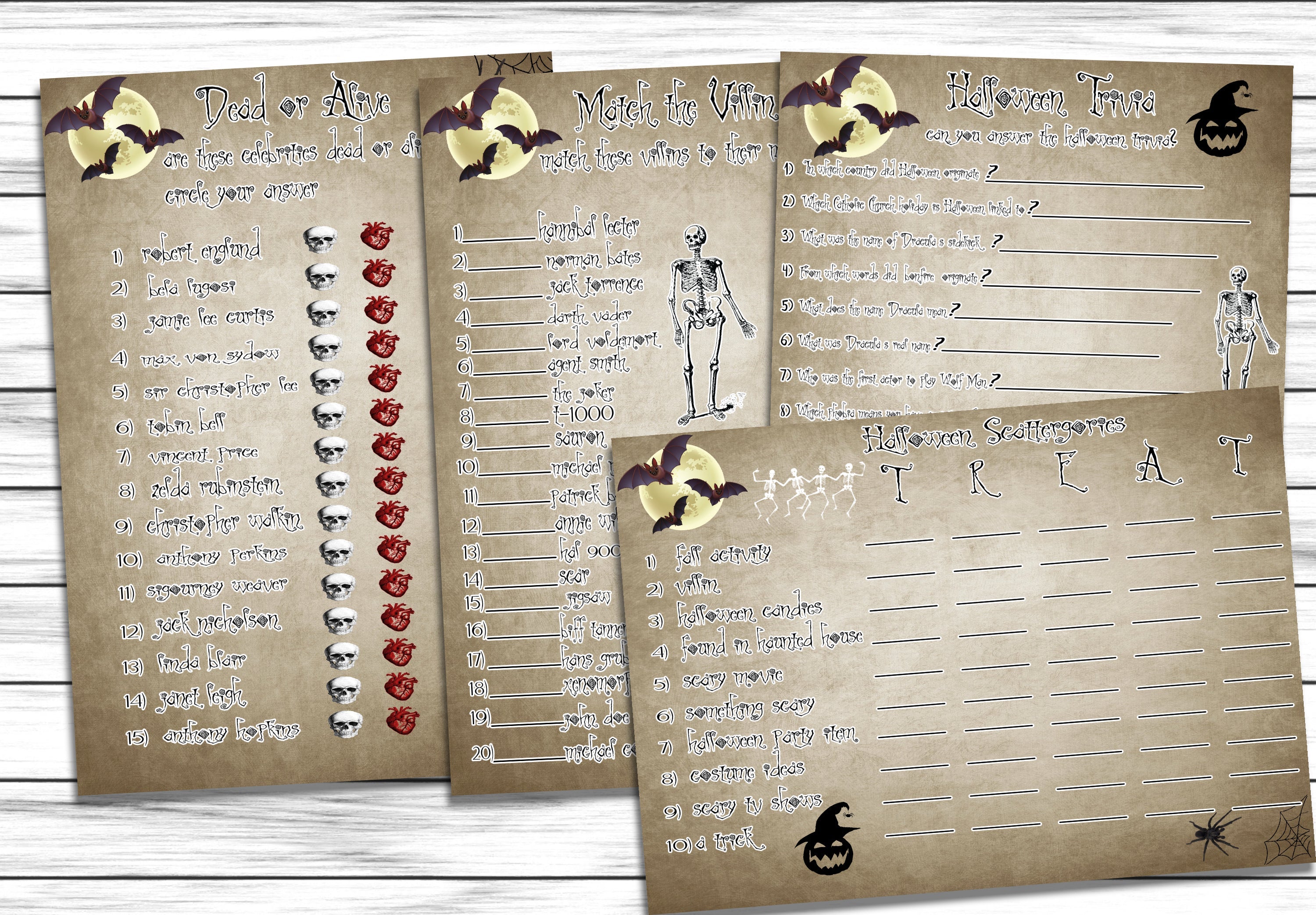 Halloween Costume Party Vintage Horror Trivia Games Bundle, Printable Or Virtual Kids Adults Activity, Instant Download