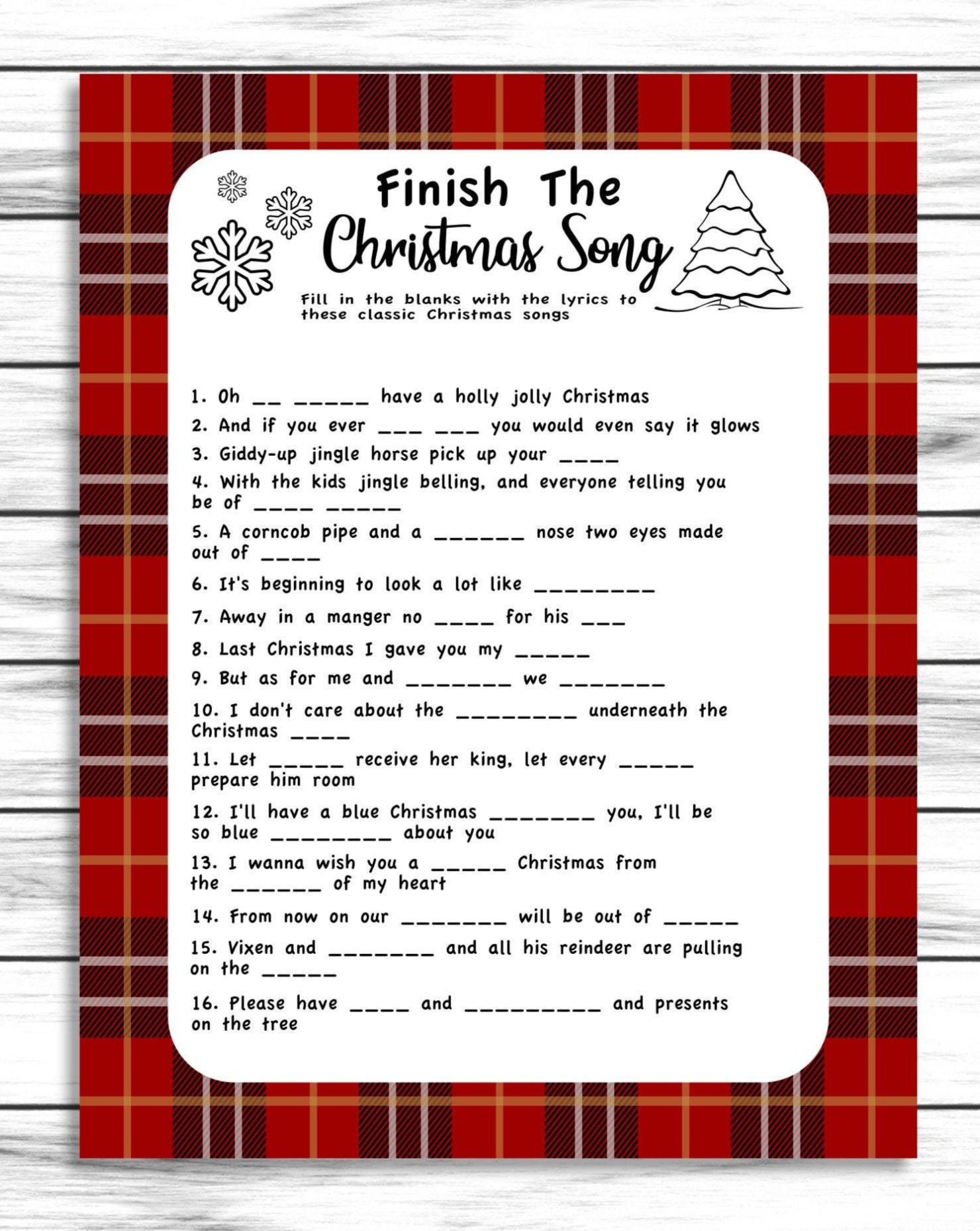 Finish The Song Christmas Game, Christmas Songs, Christmas Party Game, Xmas Activity, Xmas Party Game, Xmas Party Idea, Holiday Party Game