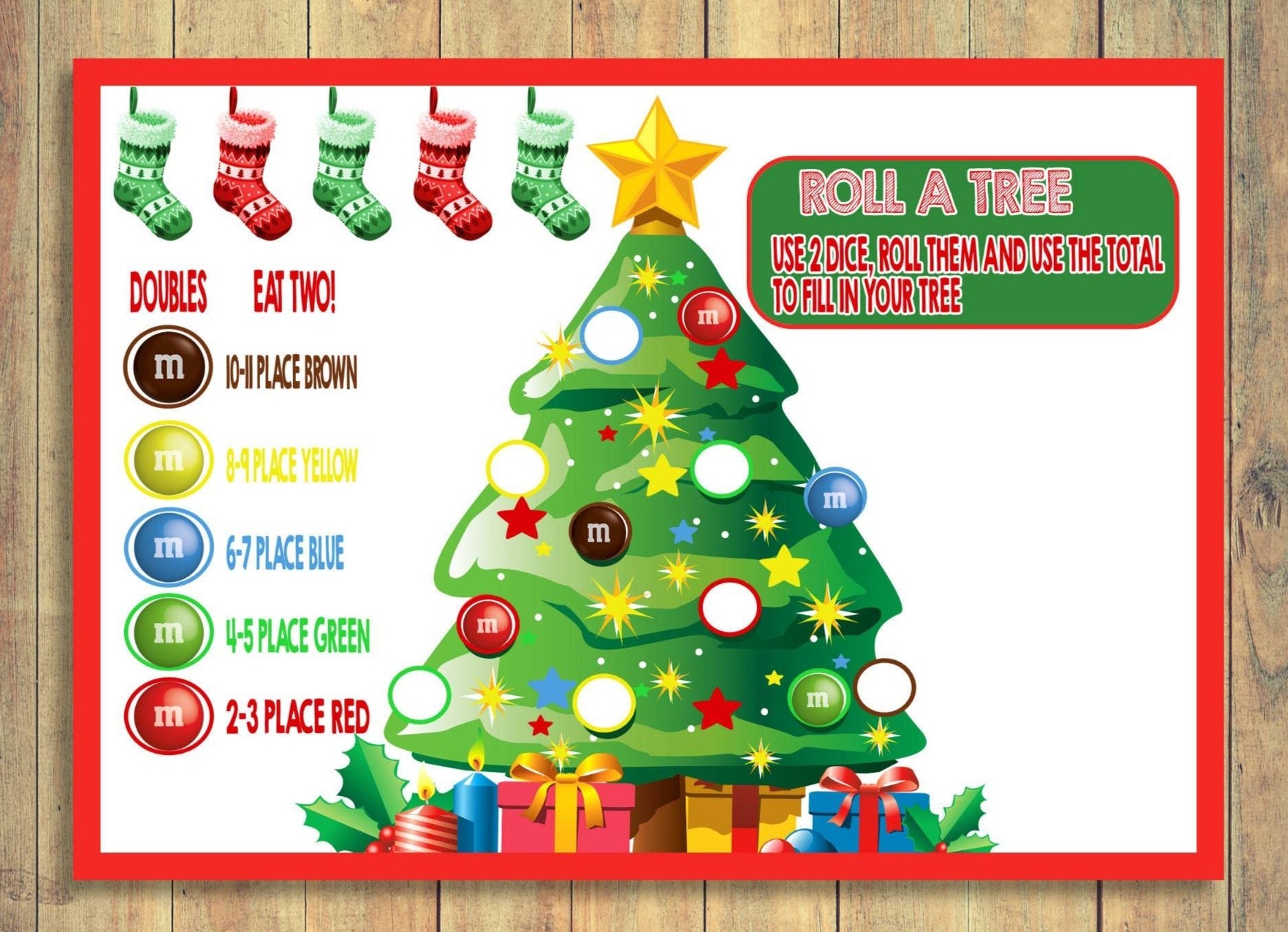 Christmas Kids Table Game, Roll A Christmas Tree Game, Kids Game For Xmas, Childrens Winter Game, Holiday Game
