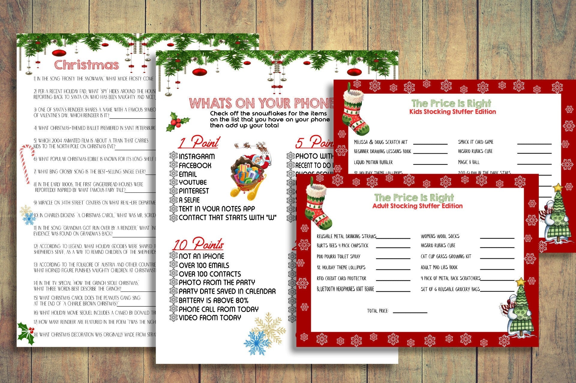 Christmas Party Games Pack, Christmas Party Activities, Christmas Activity Games, Xmas Party Games, Printable, Instant Download, Ideas
