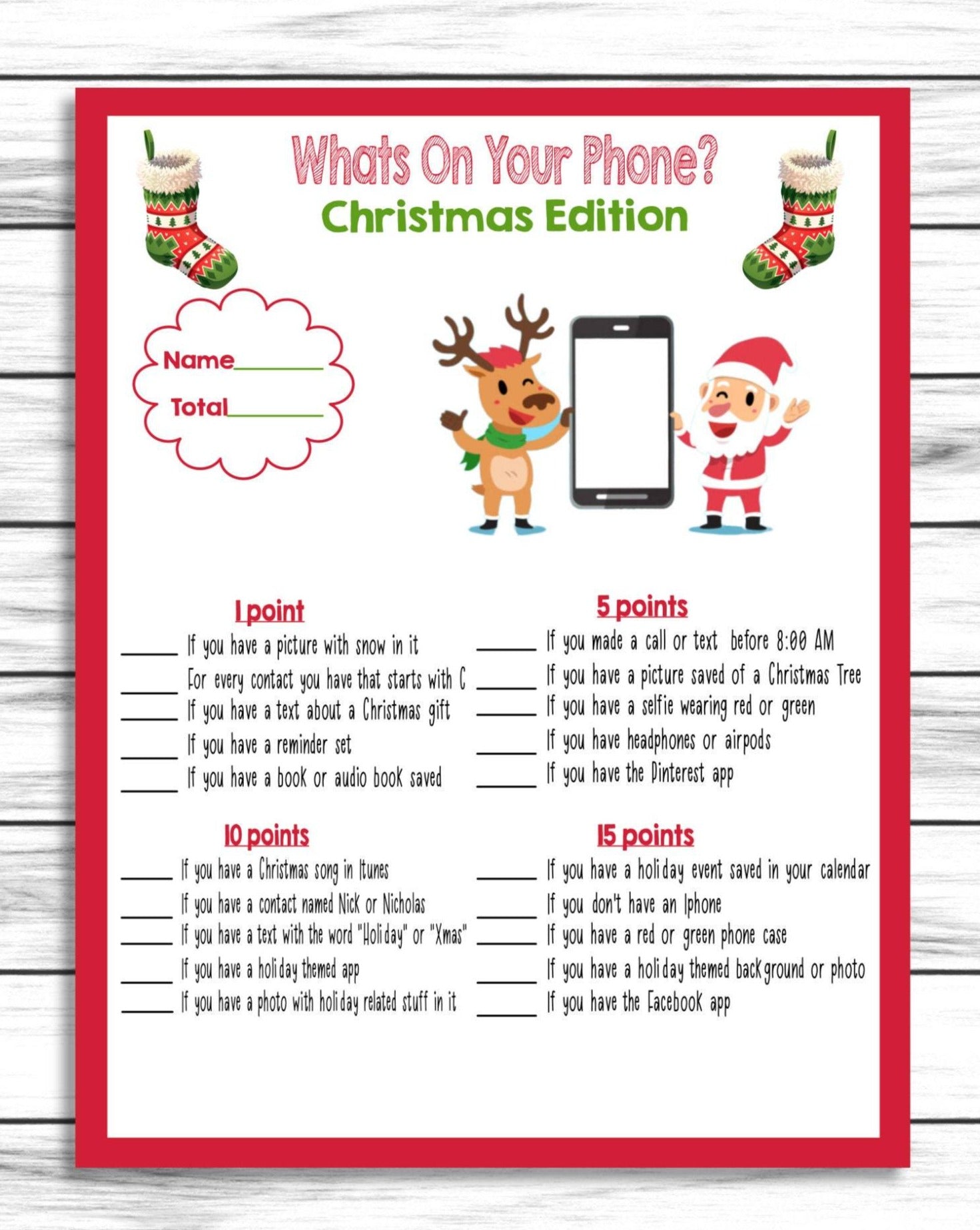 Christmas Game, Whats On Your Phone, Christmas Party Game, Xmas Party Activity, Xmas Party Game, Xmas Party Ideas, Christmas Eve Day Game