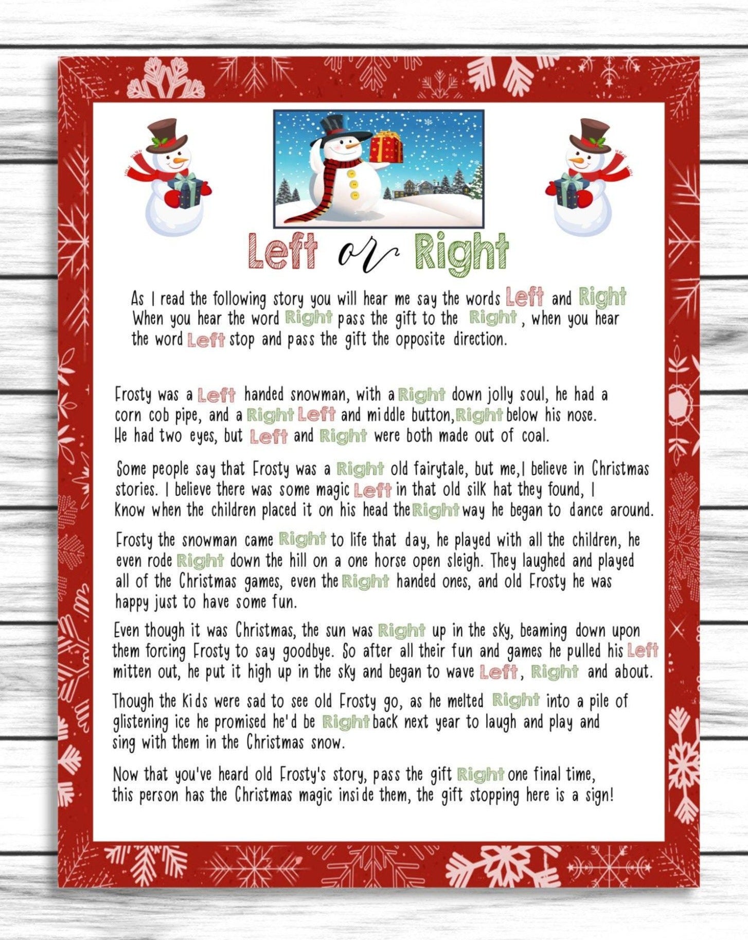 Pass the Gift Game, Pass the Present Game, Left or Right Game, Christmas Party Game, Christmas Eve Game, Instant Download, Xmas Game