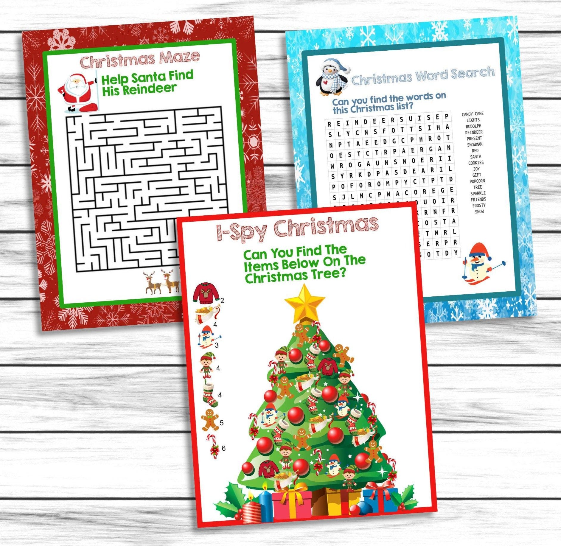 Kids Christmas Games Bundle, Christmas Games Set, Kids Game For Xmas, Childrens Winter Game, Holiday Games For Kids, I Spy, Maze