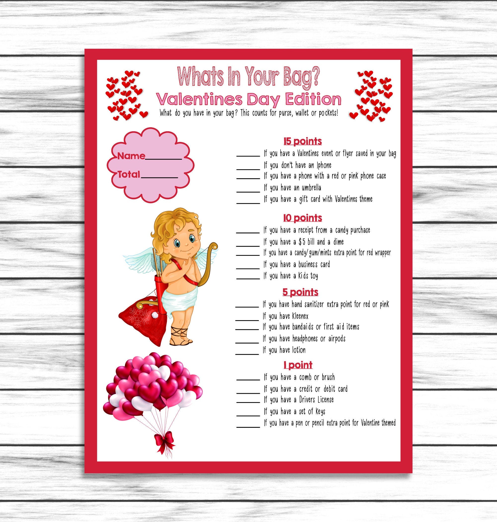 Valentines Day Game, Whats In Your Bag, Valentine Party Game, Valentine Activity, Valentines Day Game, Adult Party Game, Valentines Party