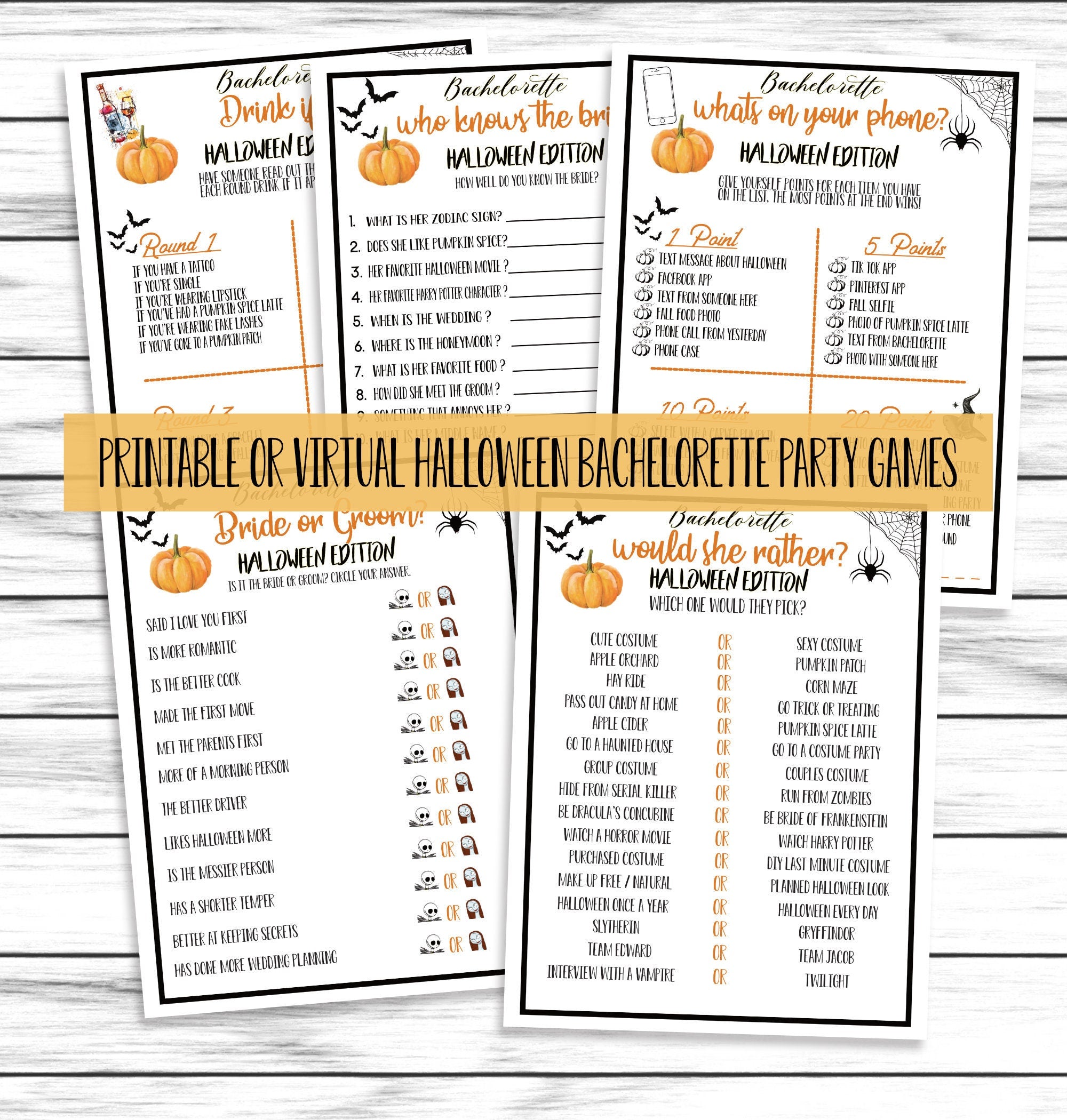 Halloween Bachelorette Party Games, Printable Or Virtual Bachelorette Games Pack, Hen Party Games, Hen Night Games, Halloween Games