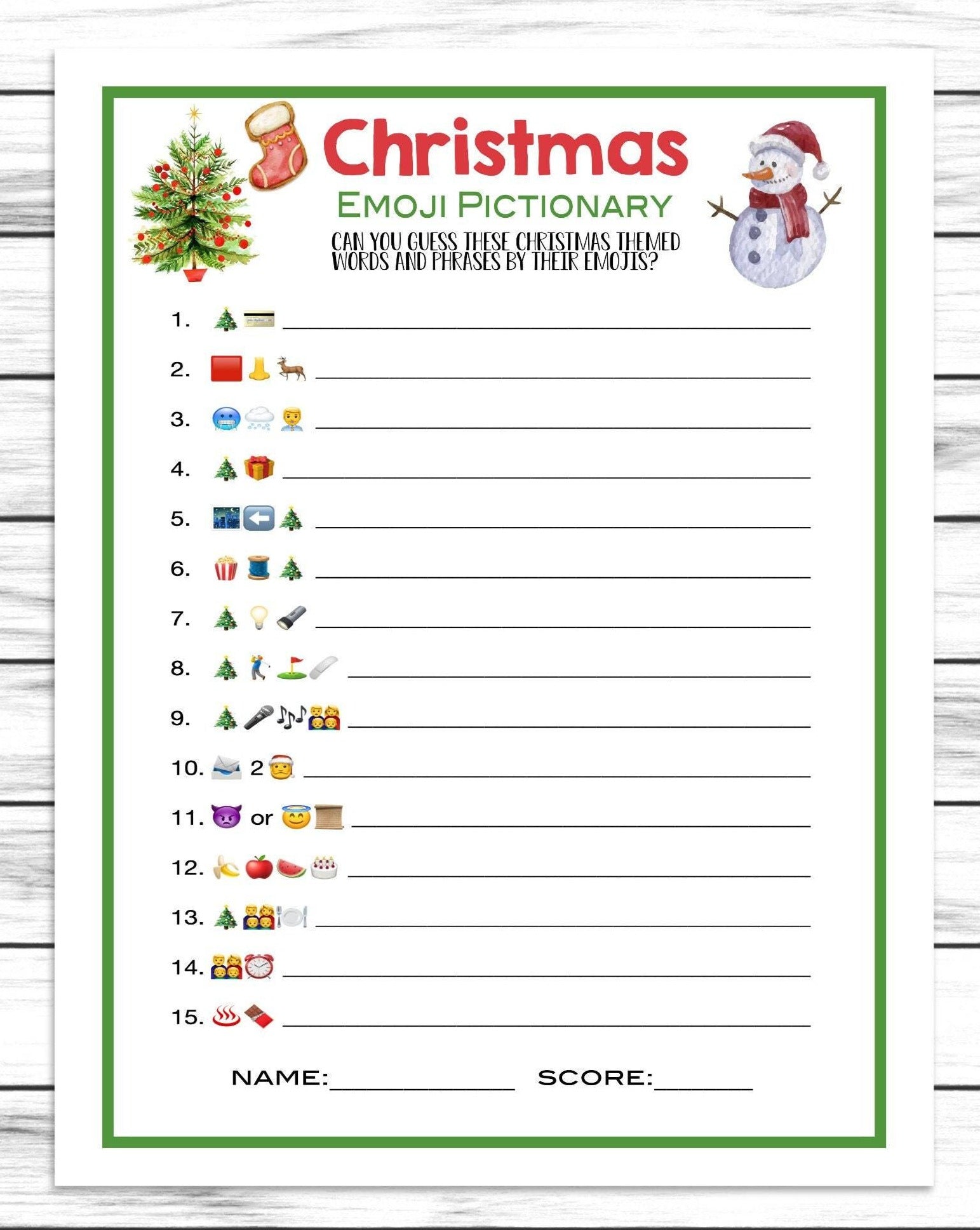 Christmas Emoji Pictionary Game, Printable Or Virtual Holiday Party Game For Kids & Adults, Classroom Office Party Activity, Fun Xmas Quiz