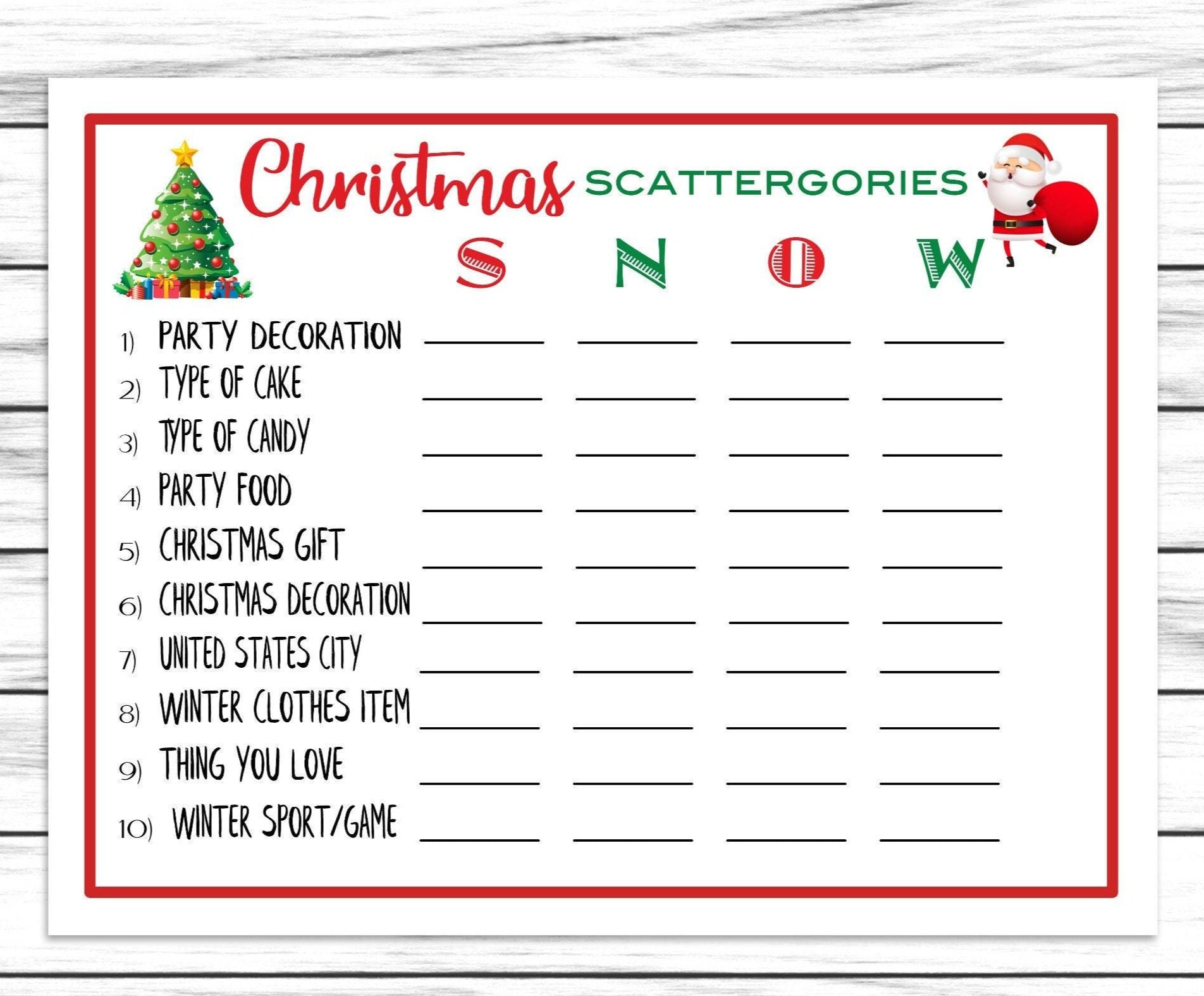 Christmas Scattergories Game, Printable Or Virtual Holiday Party Game For Kids & Adults, Classroom Office Party Activity, Fun Xmas Word Game