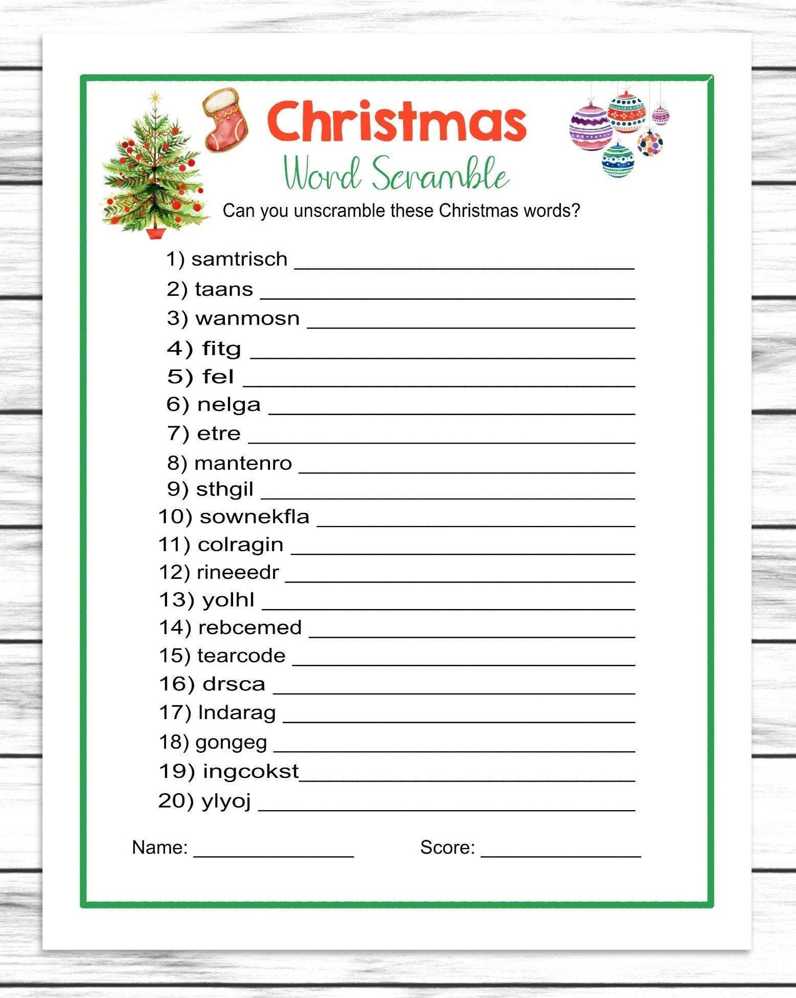 Christmas Word Scramble Game, Printable Or Virtual Holiday Party Game For Kids & Adults, Classroom Office Party Activity, Xmas Jumble