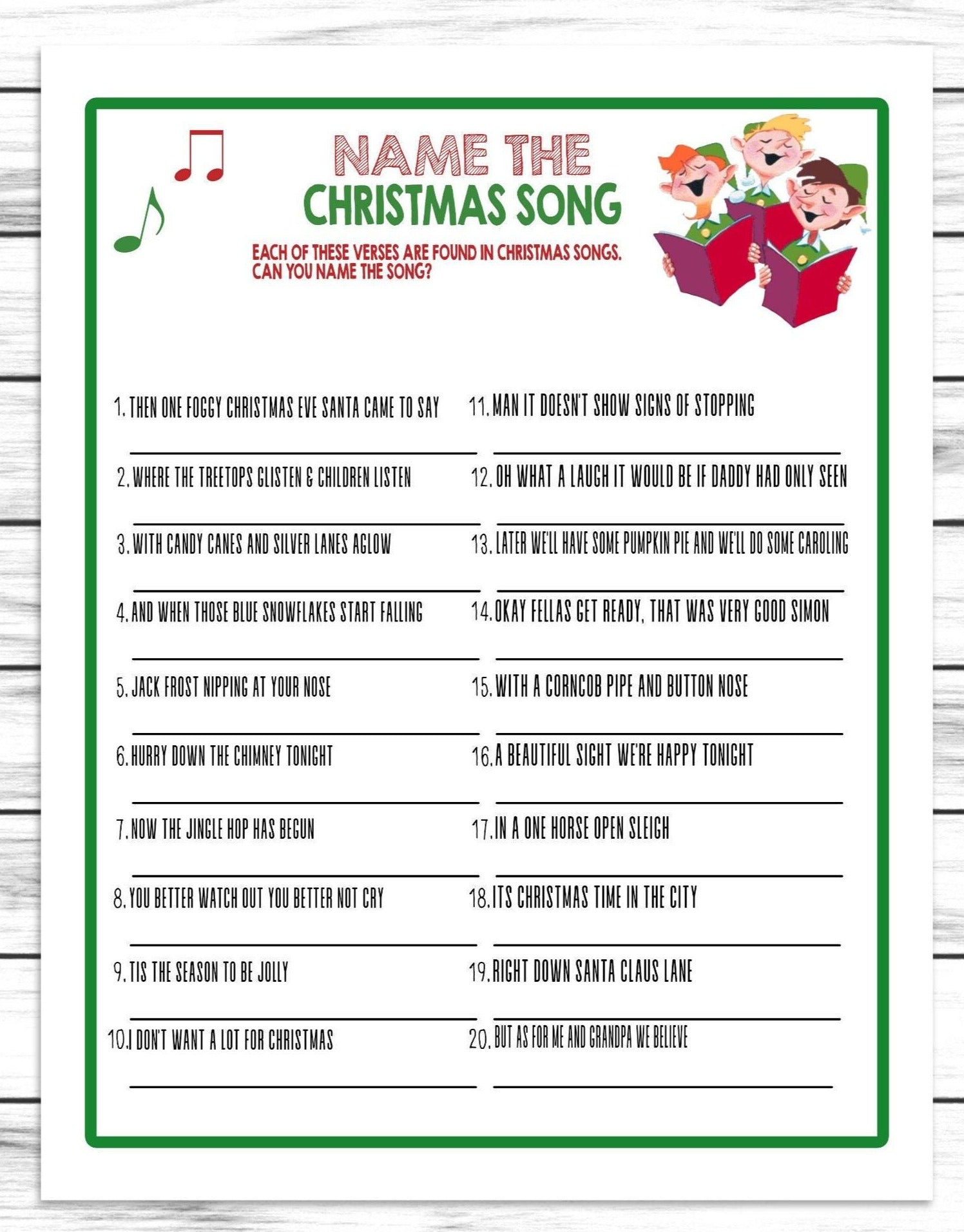 Guess The Christmas Song Game, Xmas Songs, Printable Or Virtual Holiday Party Game For Kids & Adults, Classroom Office Party Activity