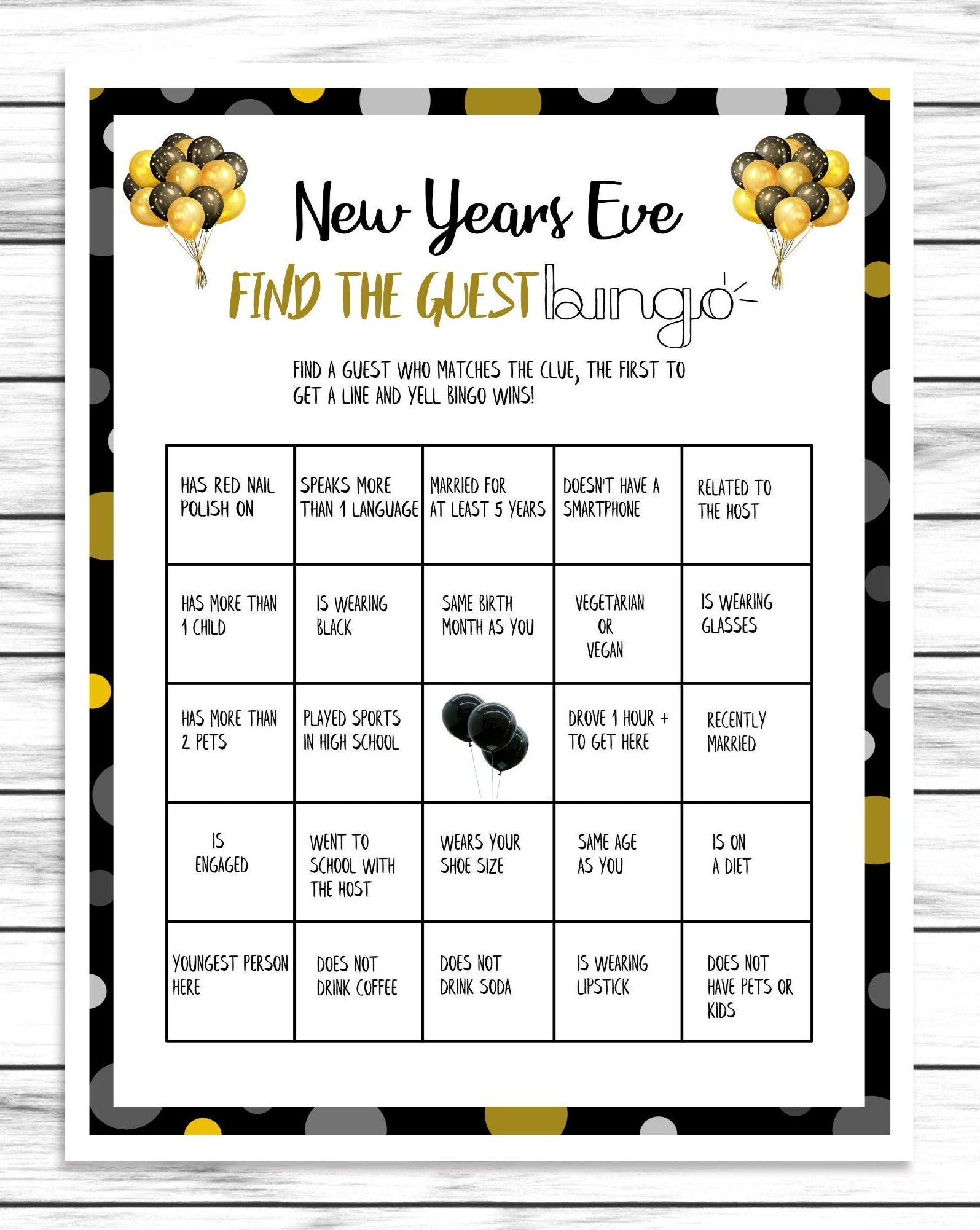 Adult Holiday Office Game, New Years Game, Ice Breaker Game, Mingle Game, Home Party Game, Printable Find The Guest Bingo